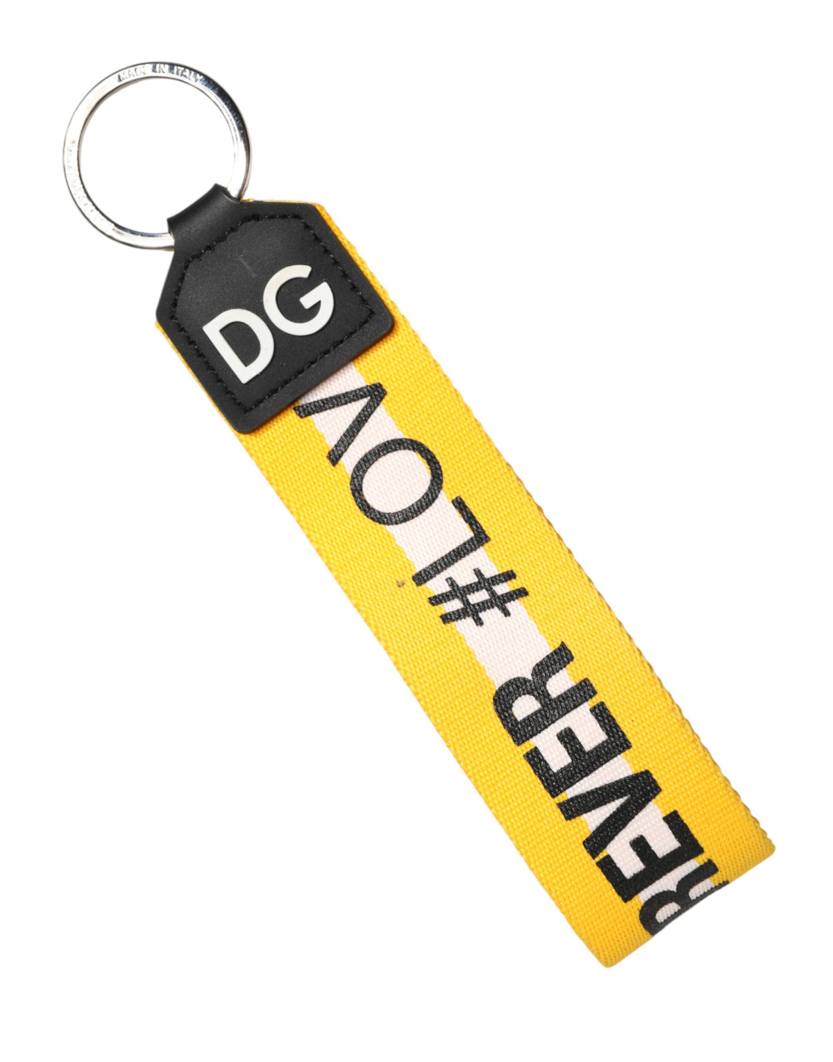 Dolce & Gabbana Yellow Logo Polyester Silver Brass Holder Keychain Women's Keyring