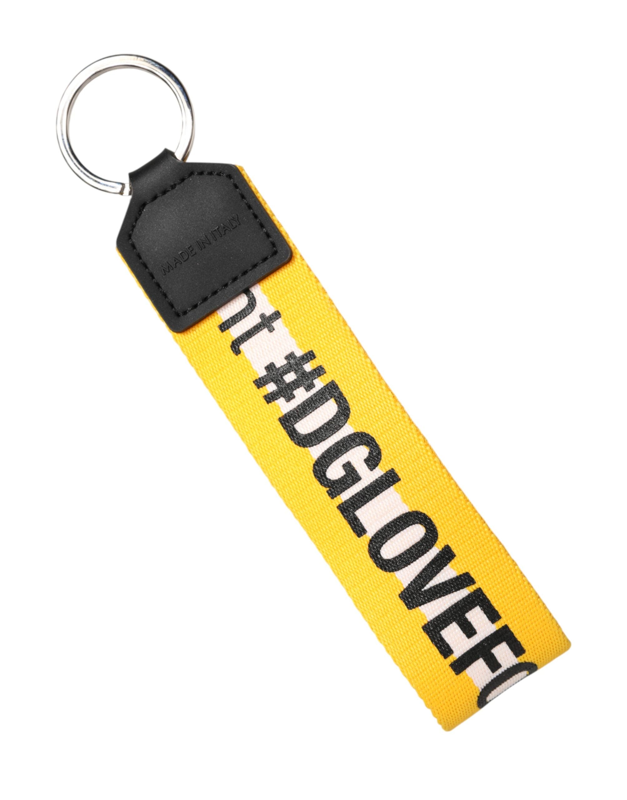 Dolce & Gabbana Yellow Logo Polyester Silver Brass Holder Keychain Women's Keyring