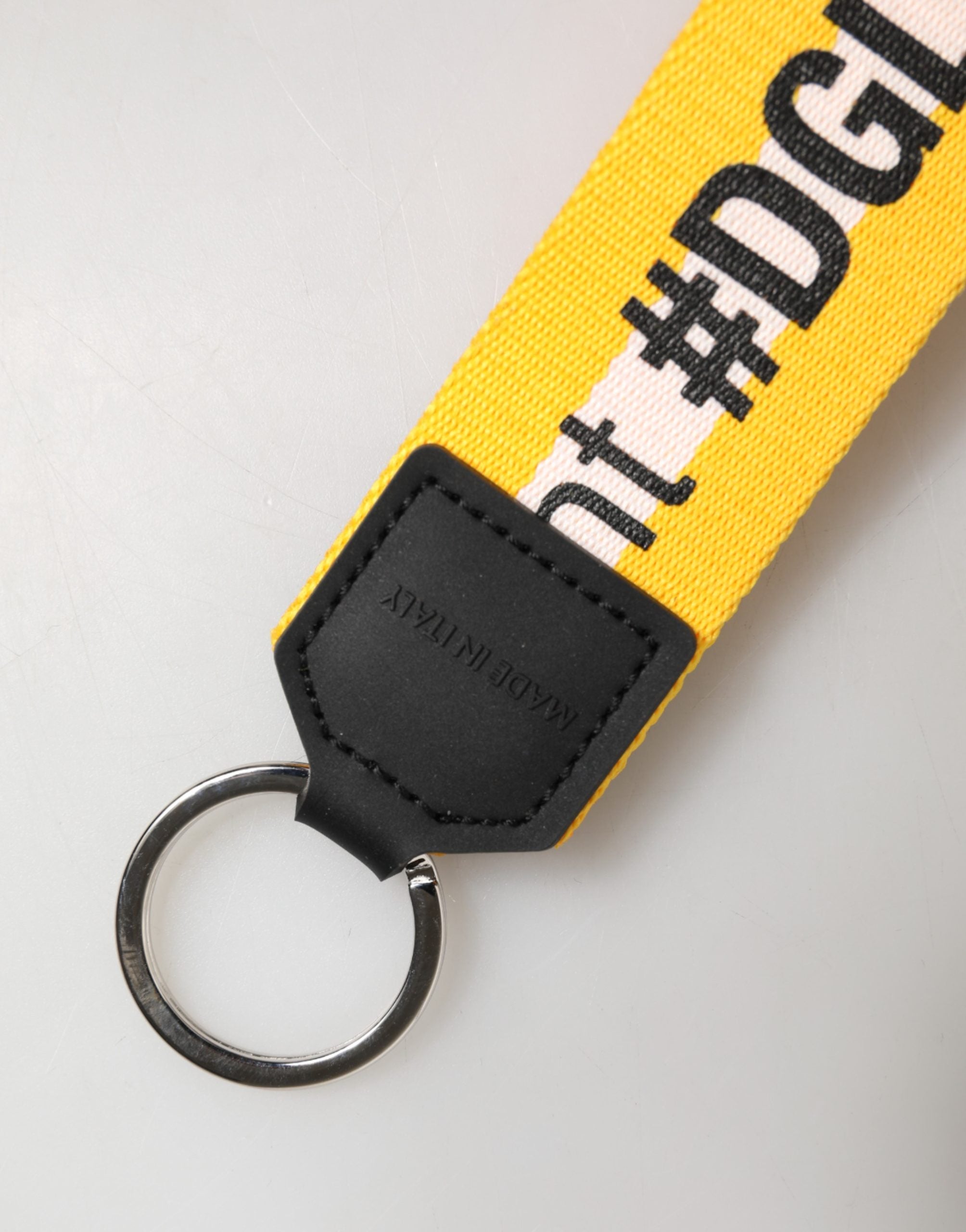 Dolce & Gabbana Yellow Logo Polyester Silver Brass Holder Keychain Women's Keyring