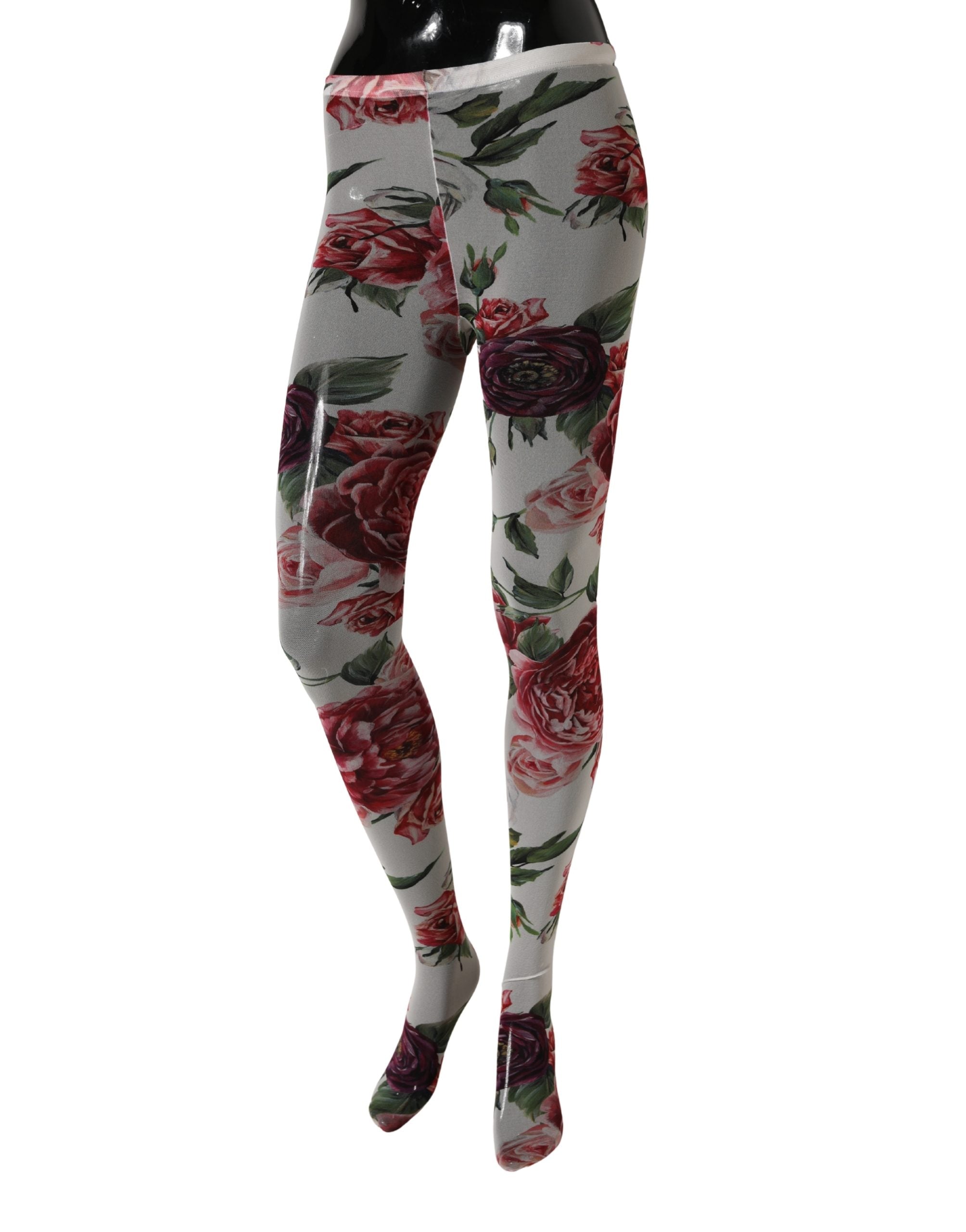 Dolce & Gabbana White Nylon Floral Print Tights Stockings Women's Socks