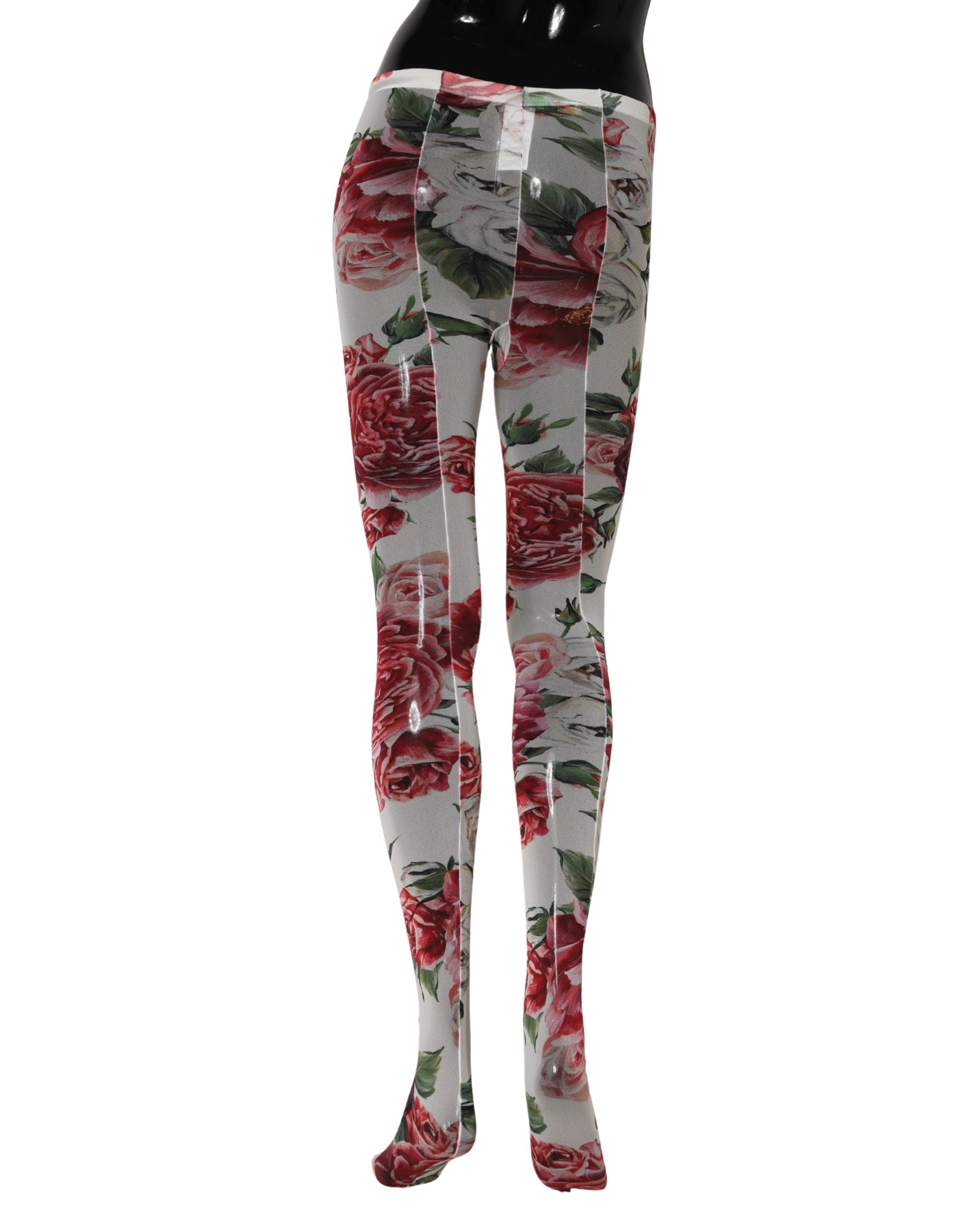 Dolce & Gabbana White Nylon Floral Print Tights Stockings Women's Socks