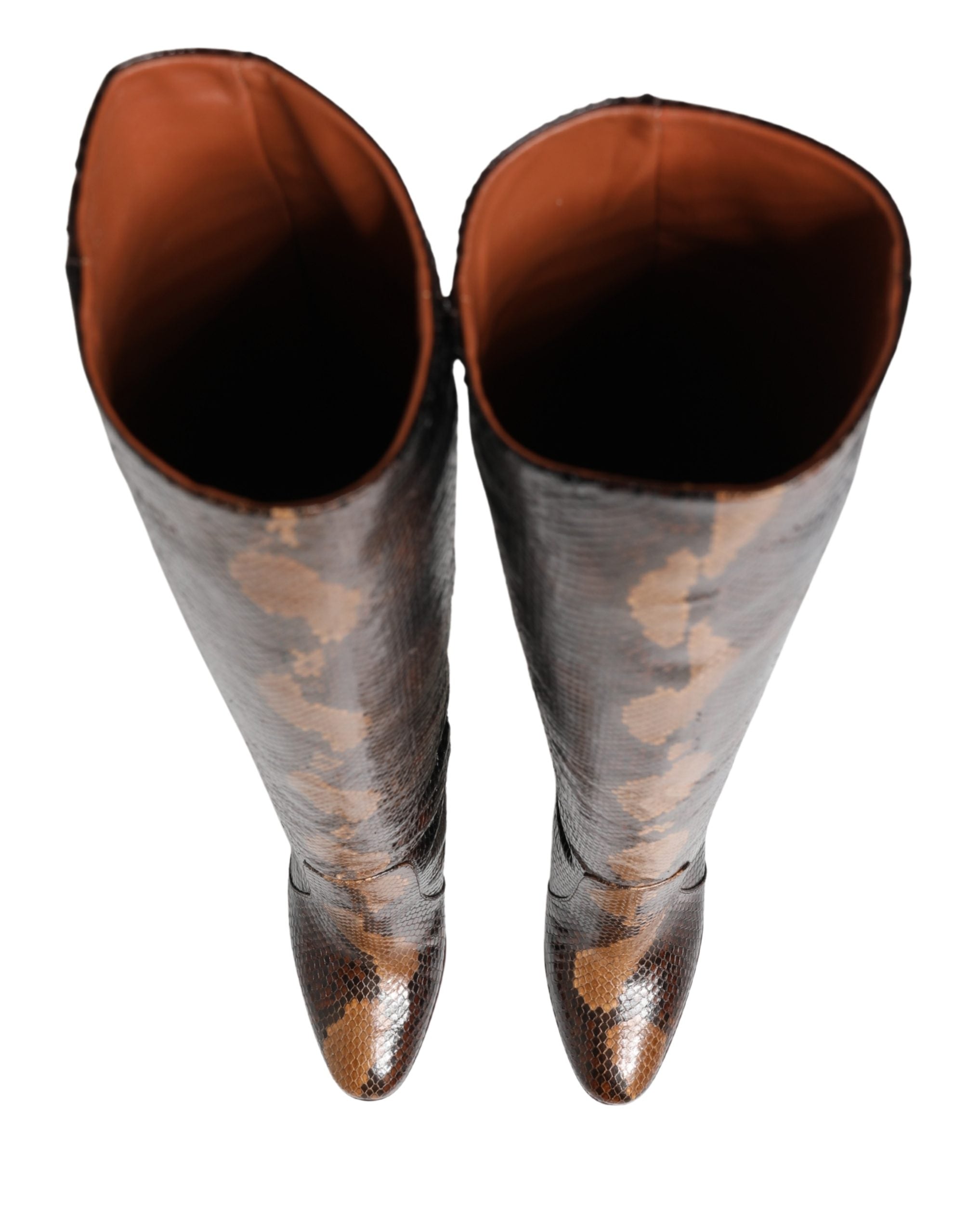 Dolce & Gabbana Brown Exotic Leather Knee High Boots Women's Shoes