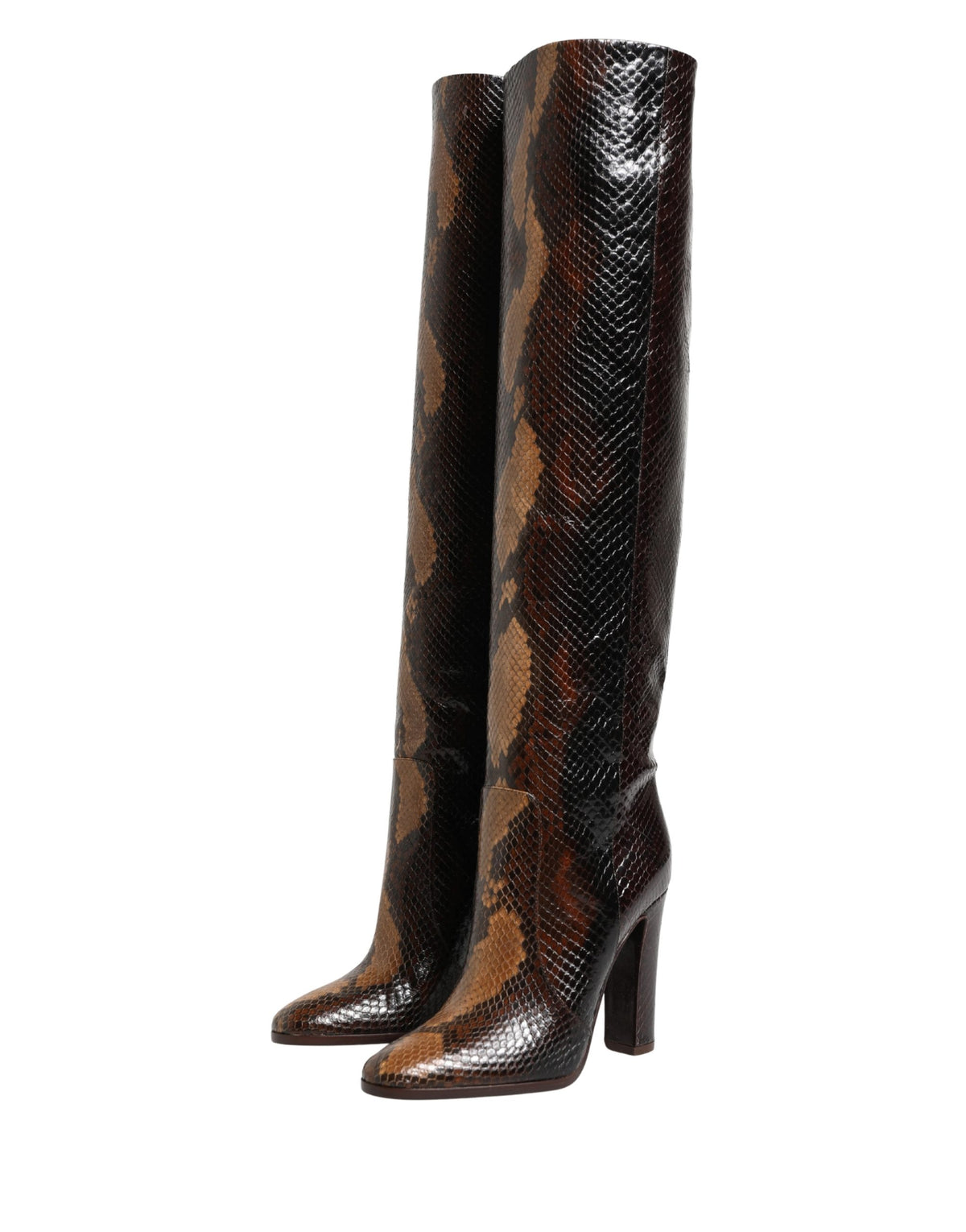 Dolce & Gabbana Brown Exotic Leather Knee High Boots Women's Shoes