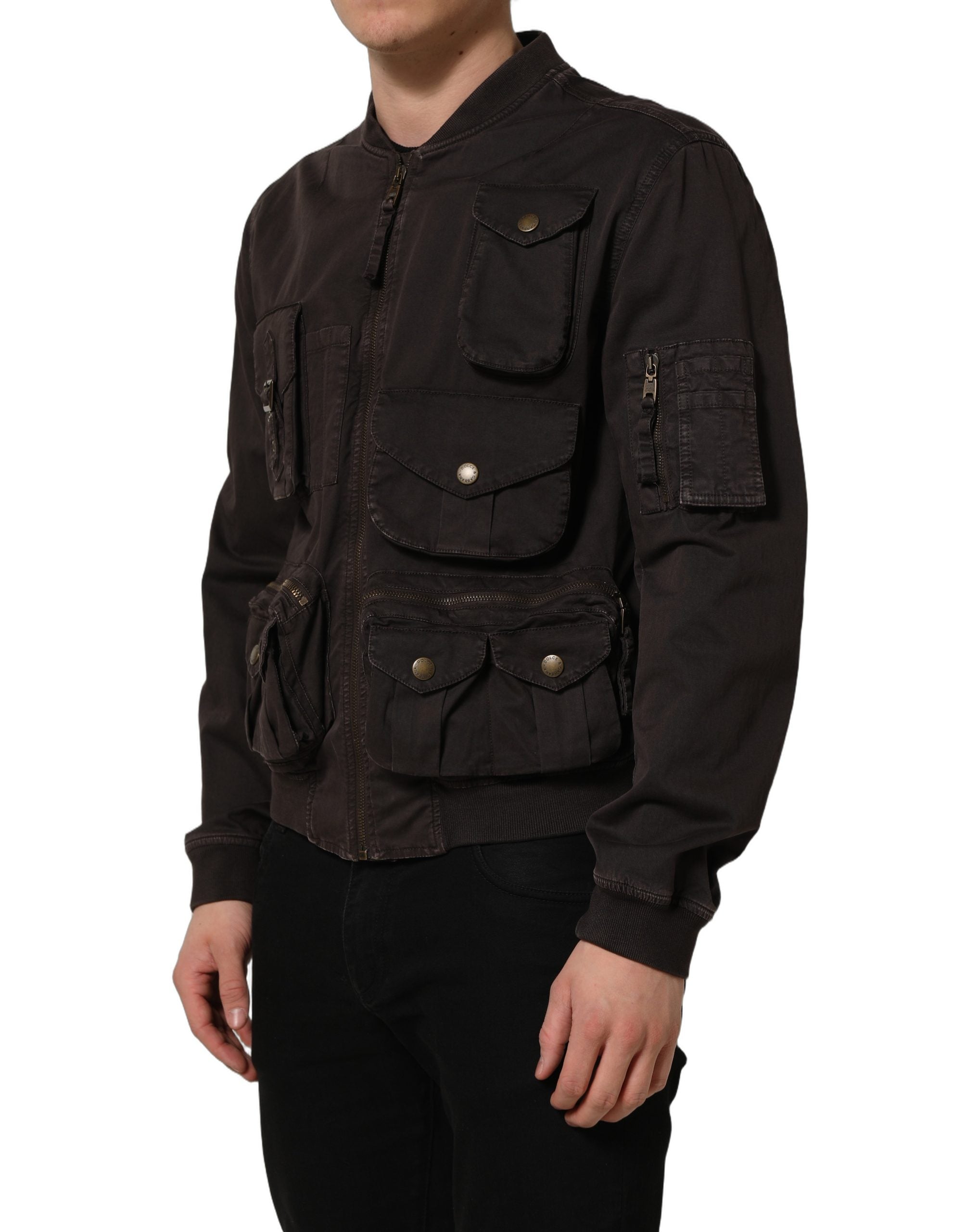 Dolce & Gabbana Brown Cotton Full Zip Men Bomber Men's Jacket (Pre-Owned)