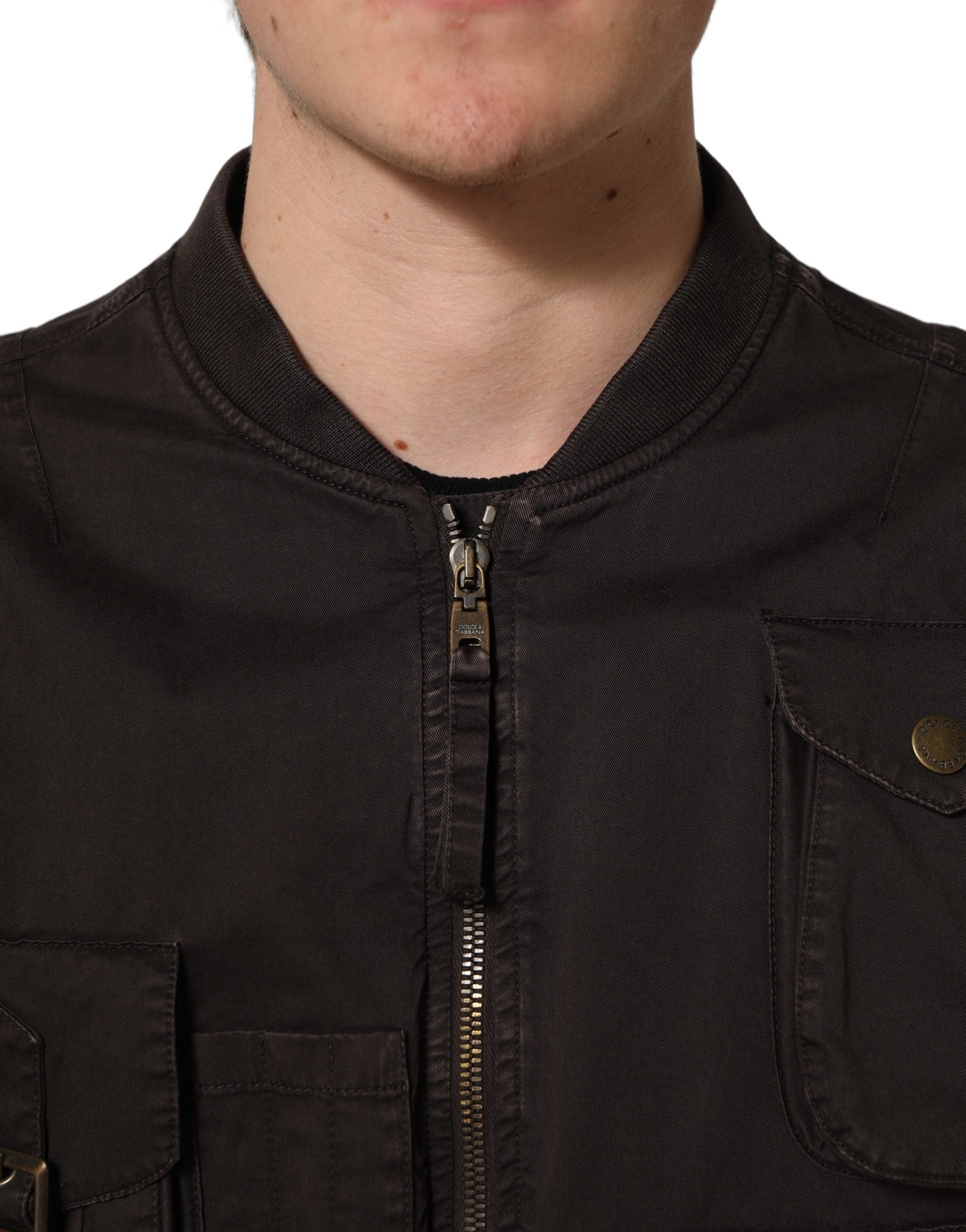Dolce & Gabbana Brown Cotton Full Zip Men Bomber Men's Jacket (Pre-Owned)
