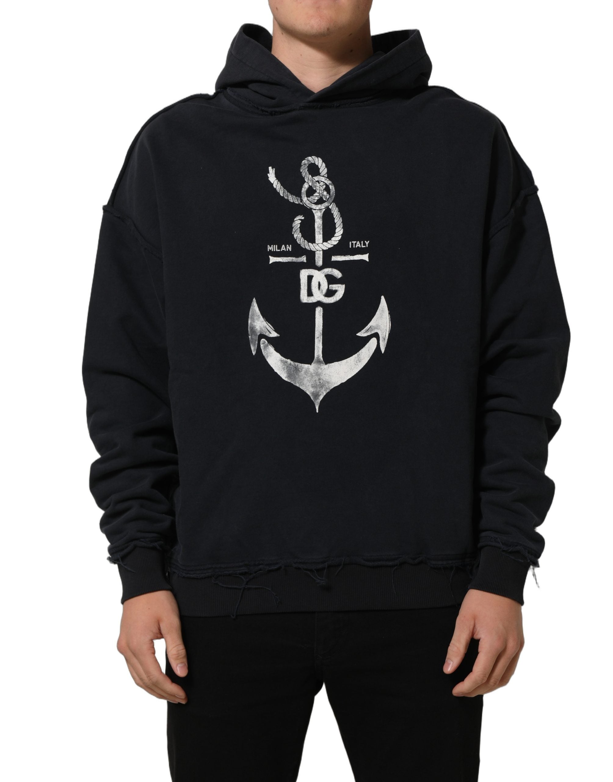 Dolce & Gabbana Black Anchor Print Hooded Sweatshirt Men's Sweater