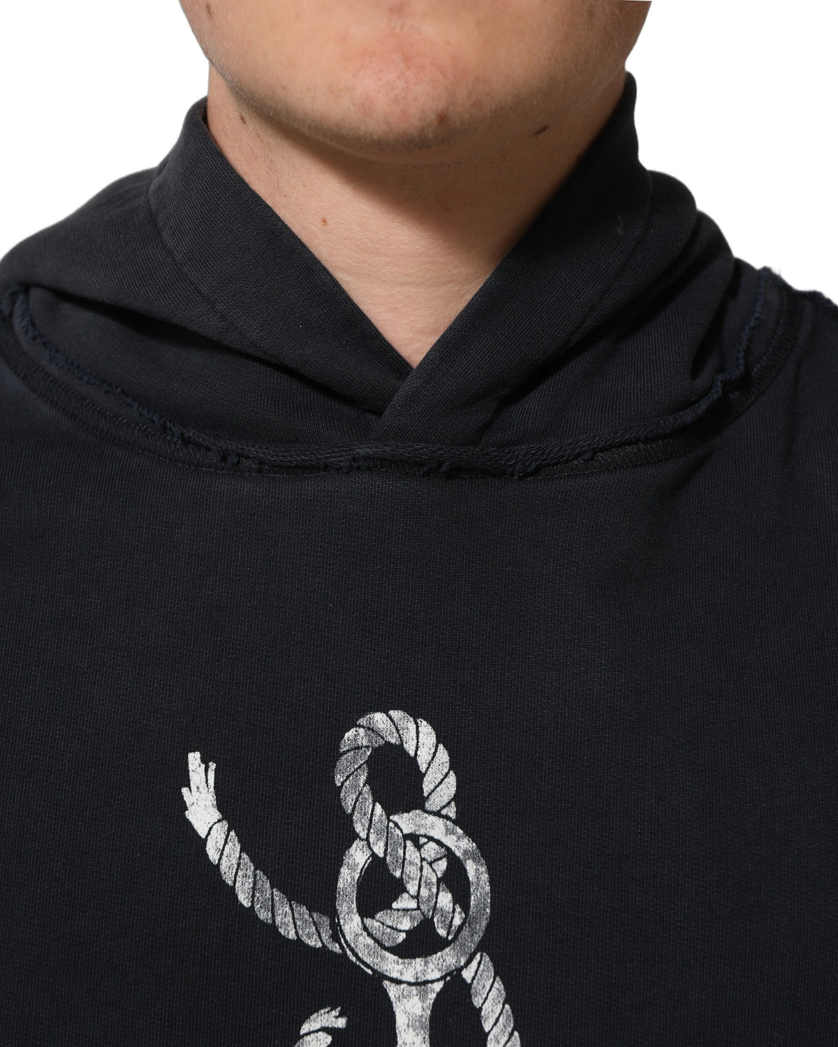 Dolce & Gabbana Black Anchor Print Hooded Sweatshirt Men's Sweater