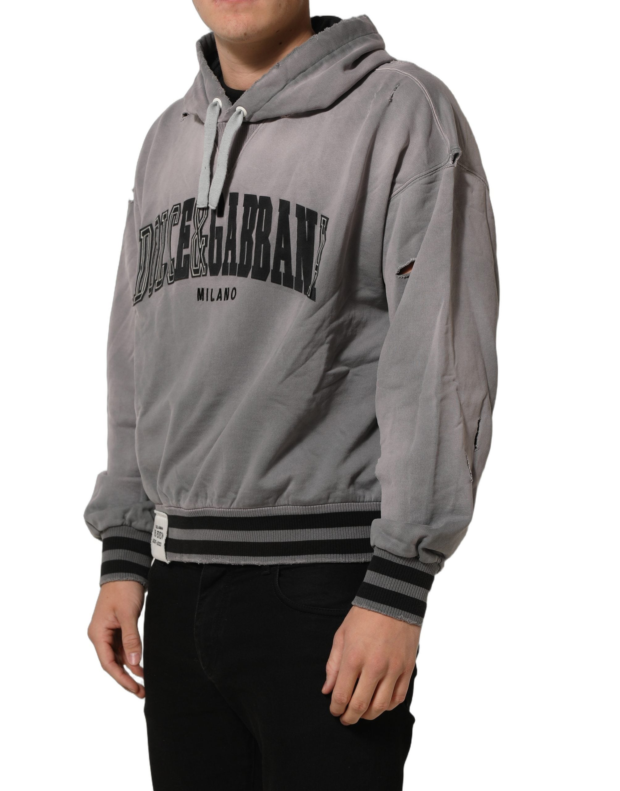 Dolce & Gabbana Gray Graphic Hooded Sweatshirt Men Men's Sweater