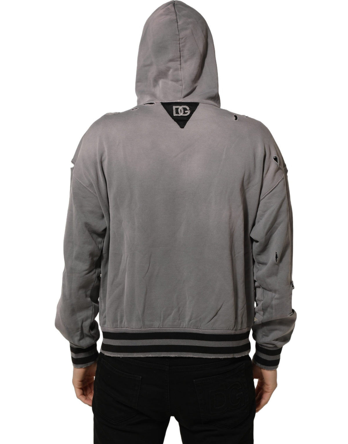 Dolce & Gabbana Gray Graphic Hooded Sweatshirt Men Men's Sweater