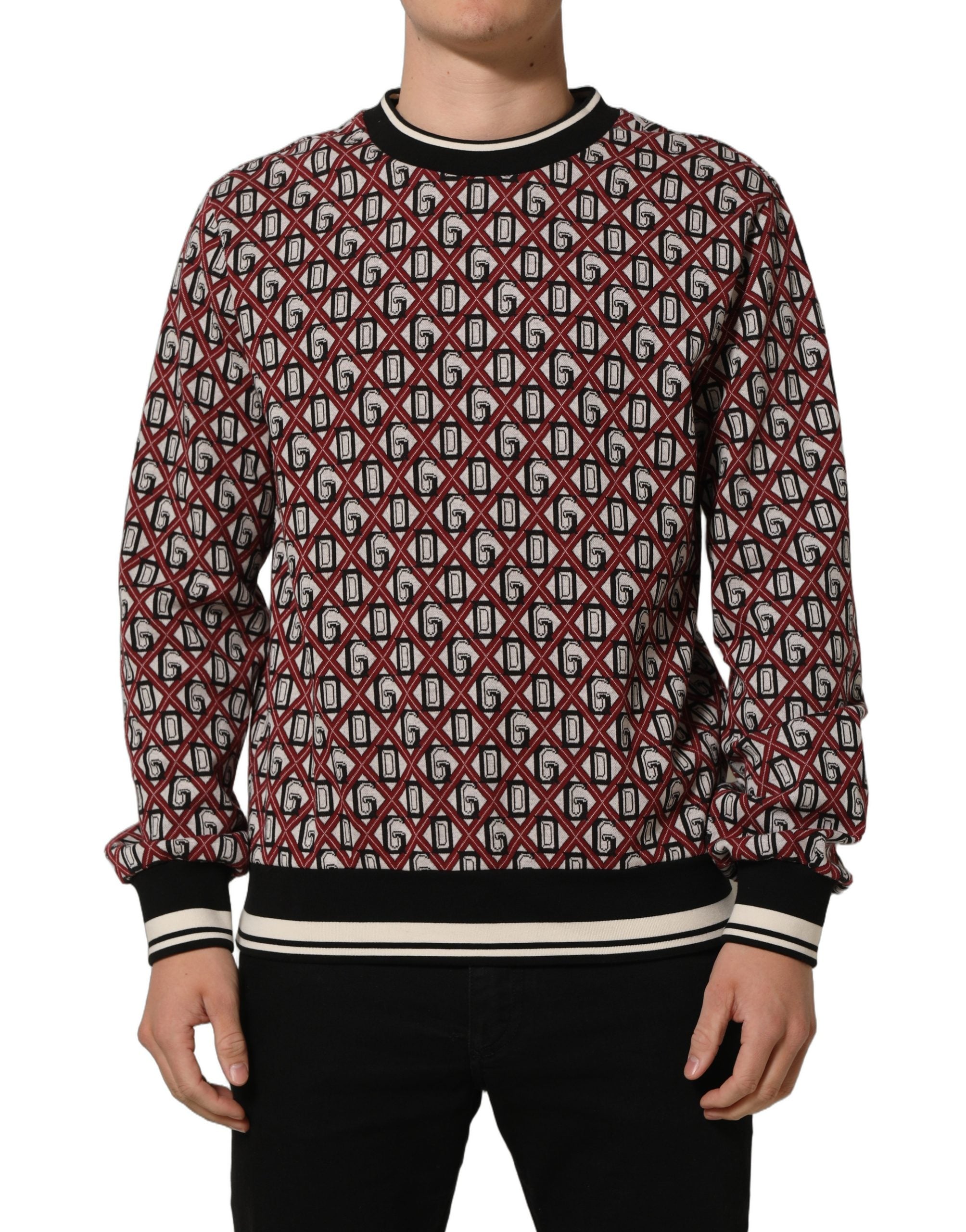 Dolce & Gabbana Red Logo Cotton Jacquard Sweatshirt Men's Sweater