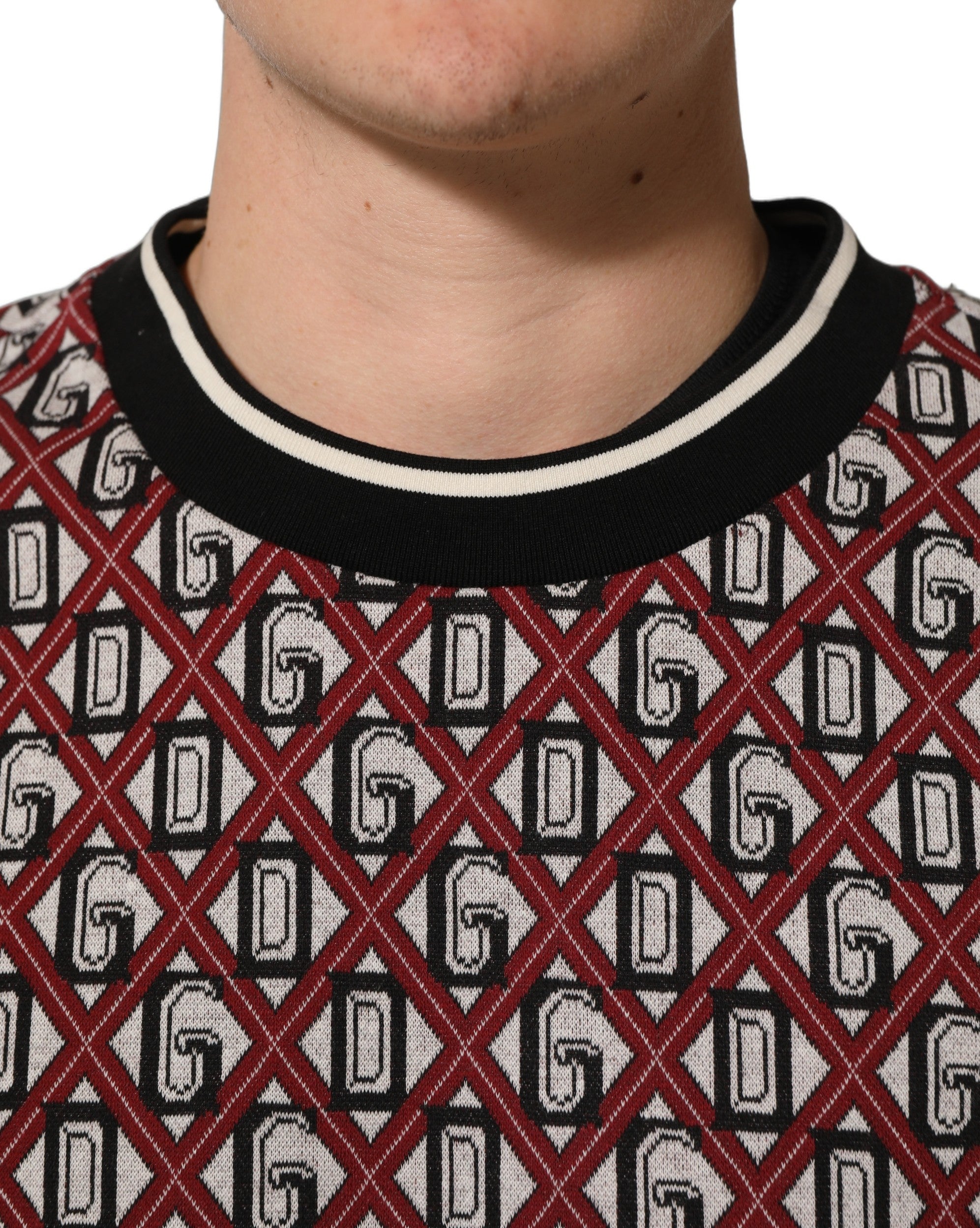 Dolce & Gabbana Red Logo Cotton Jacquard Sweatshirt Men's Sweater