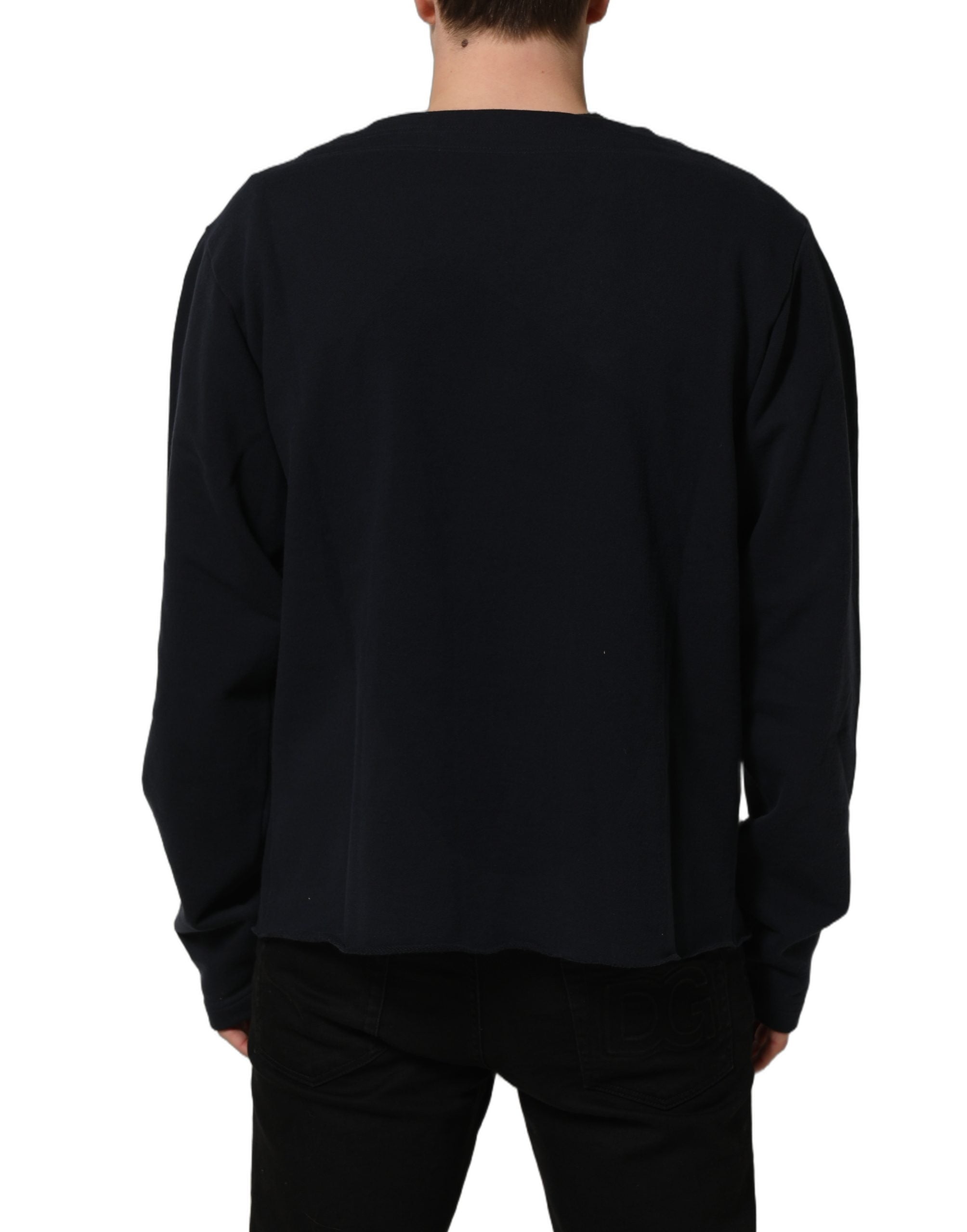 Dolce & Gabbana Dark Blue Logo Cotton Sweatshirt Men's Sweater