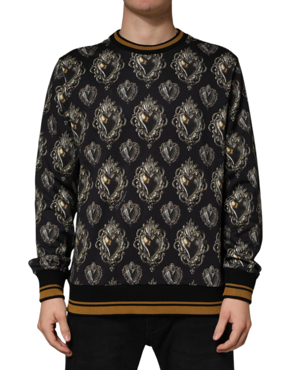 Dolce & Gabbana Black Sacred Heart Cotton Sweatshirt Men's Sweater
