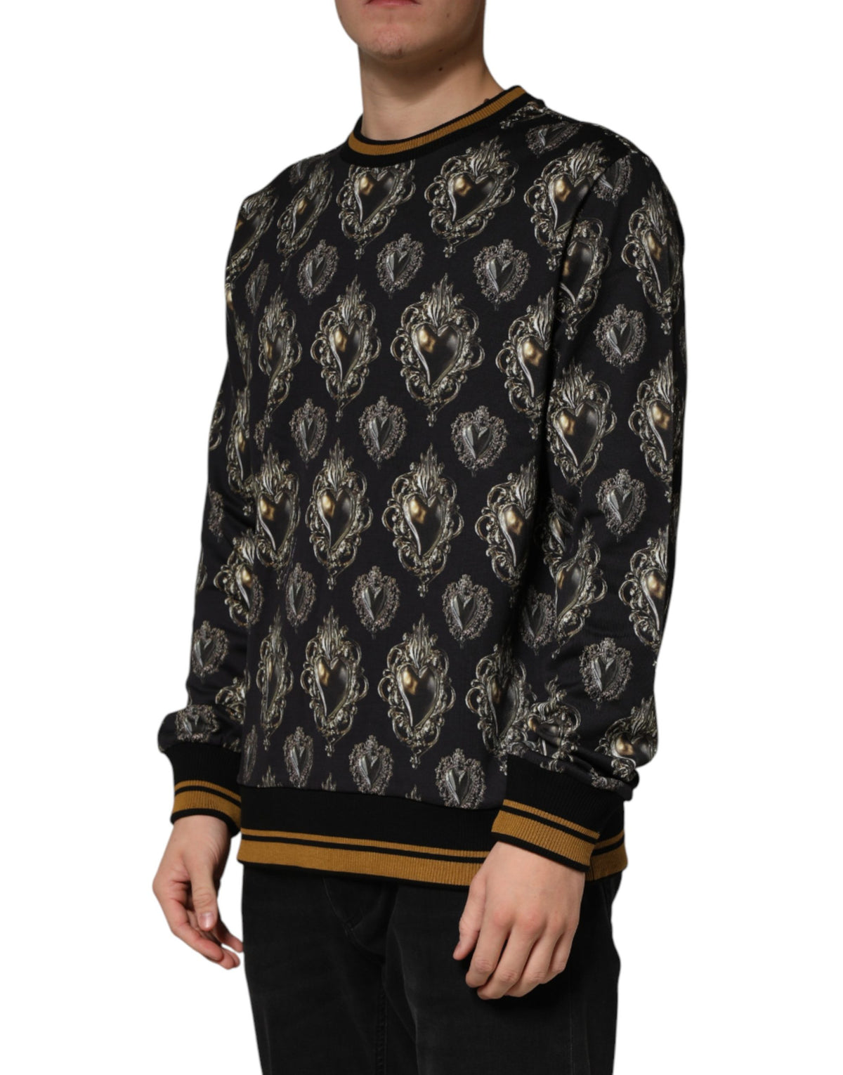 Dolce & Gabbana Black Sacred Heart Cotton Sweatshirt Men's Sweater