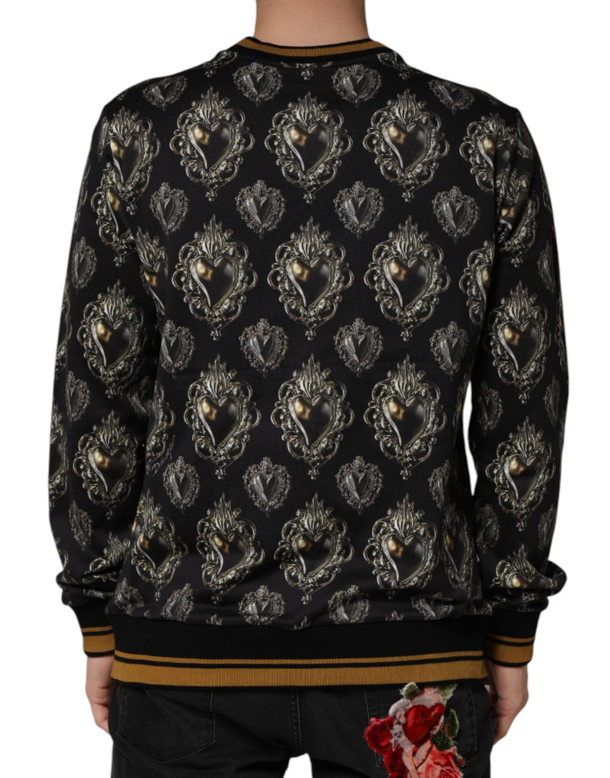 Dolce & Gabbana Black Sacred Heart Cotton Sweatshirt Men's Sweater