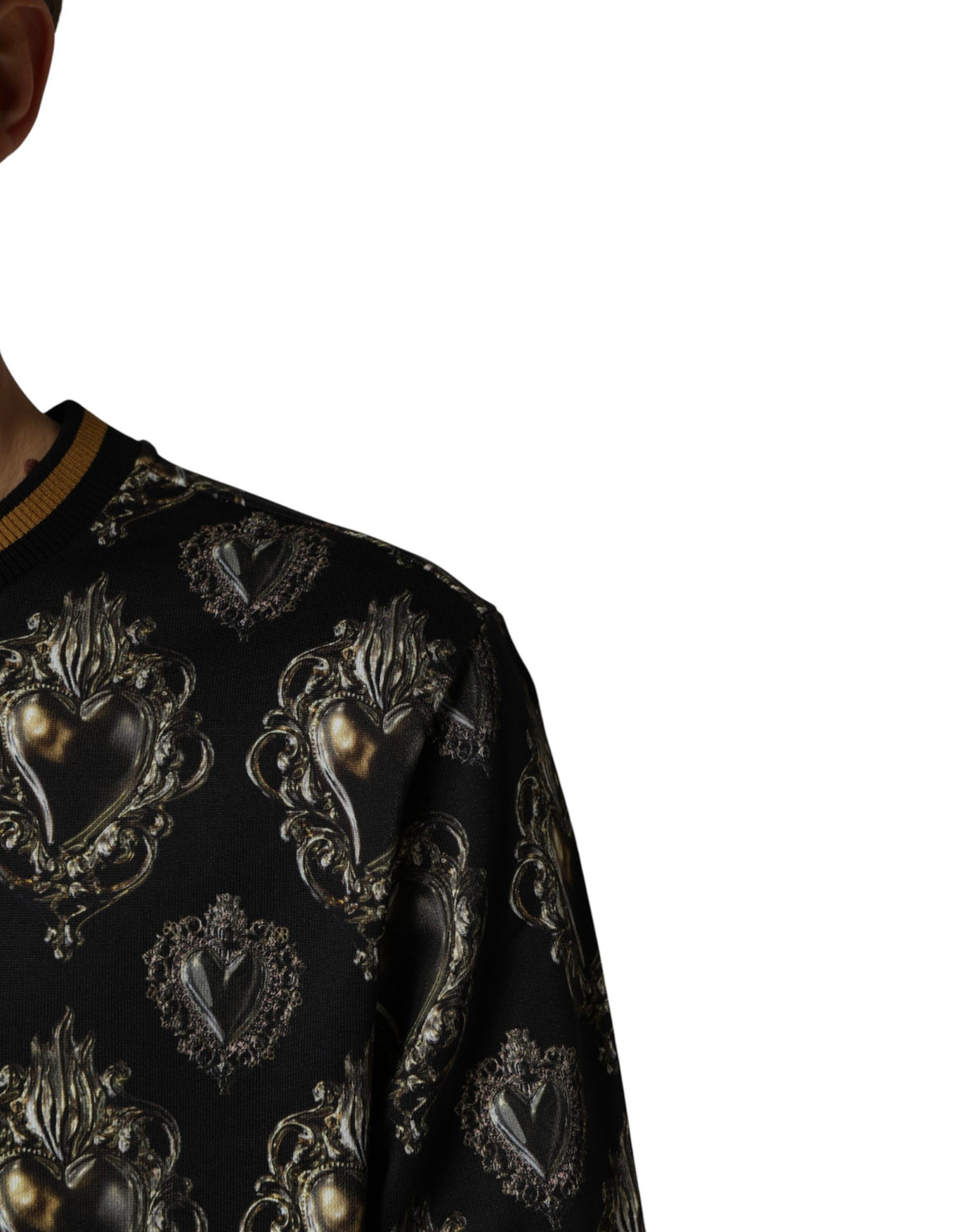 Dolce & Gabbana Black Sacred Heart Cotton Sweatshirt Men's Sweater