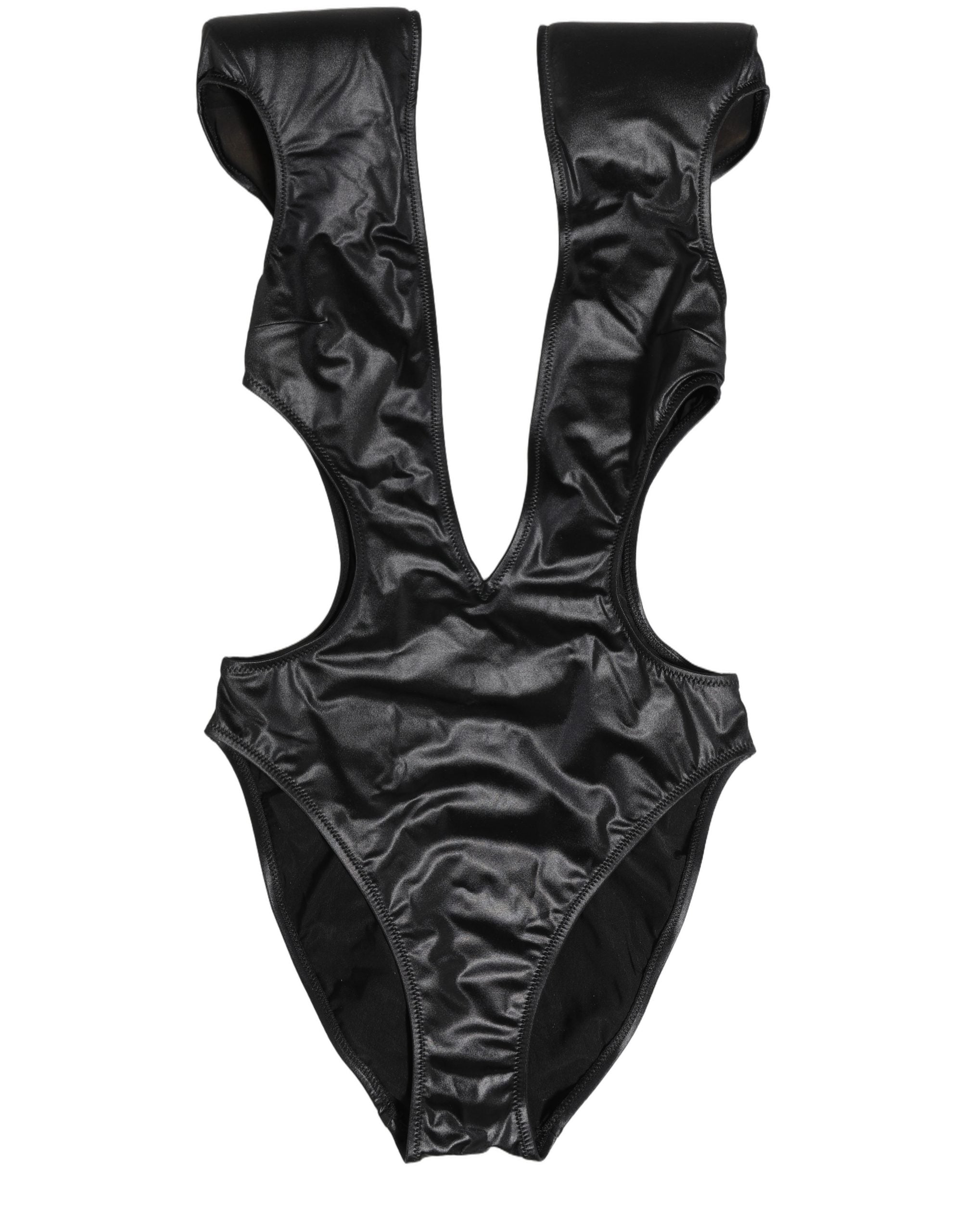 Dolce & Gabbana Black Deep V-Neck Cutout One Piece Women's Swimwear
