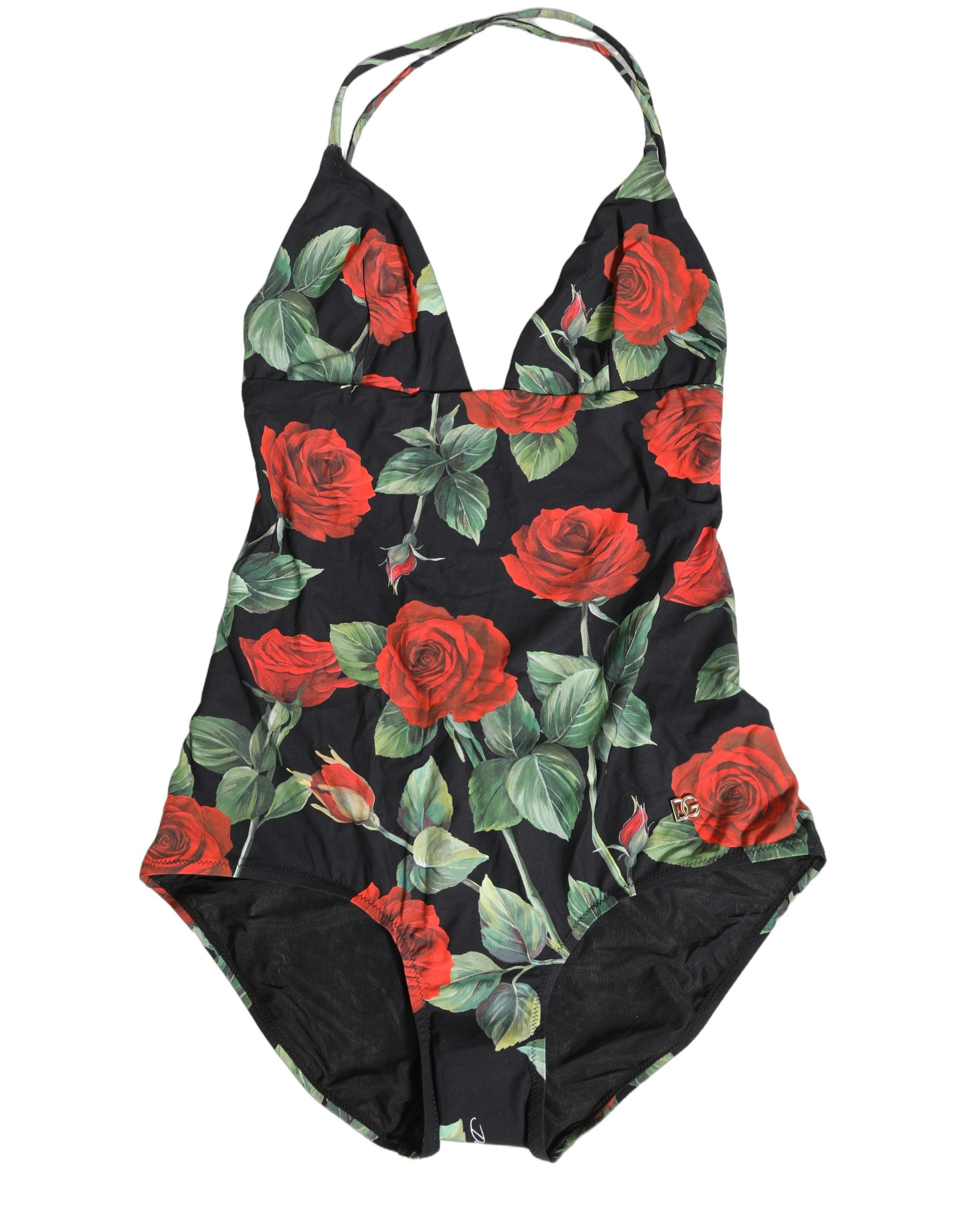 Dolce & Gabbana Black Floral Print One Piece Swimsuit Women's Swimwear