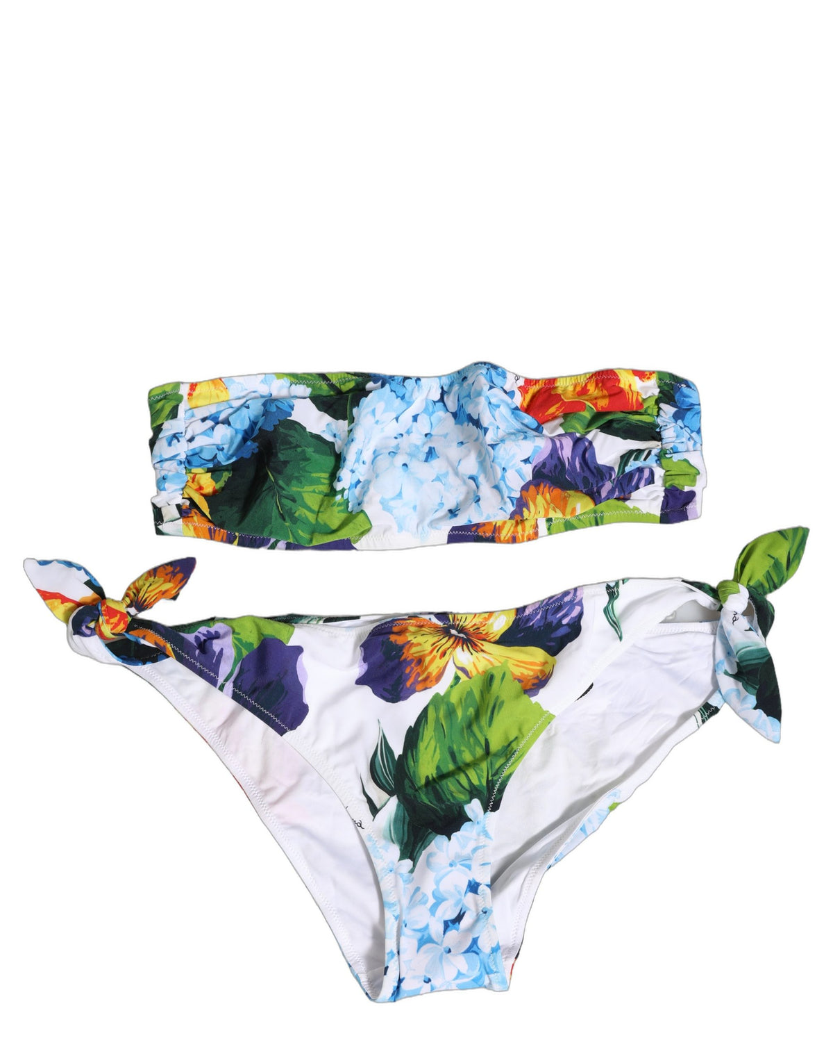Dolce & Gabbana White Floral Bandeau Brief Two Piece Women's Swimwear (Pre-Owned)