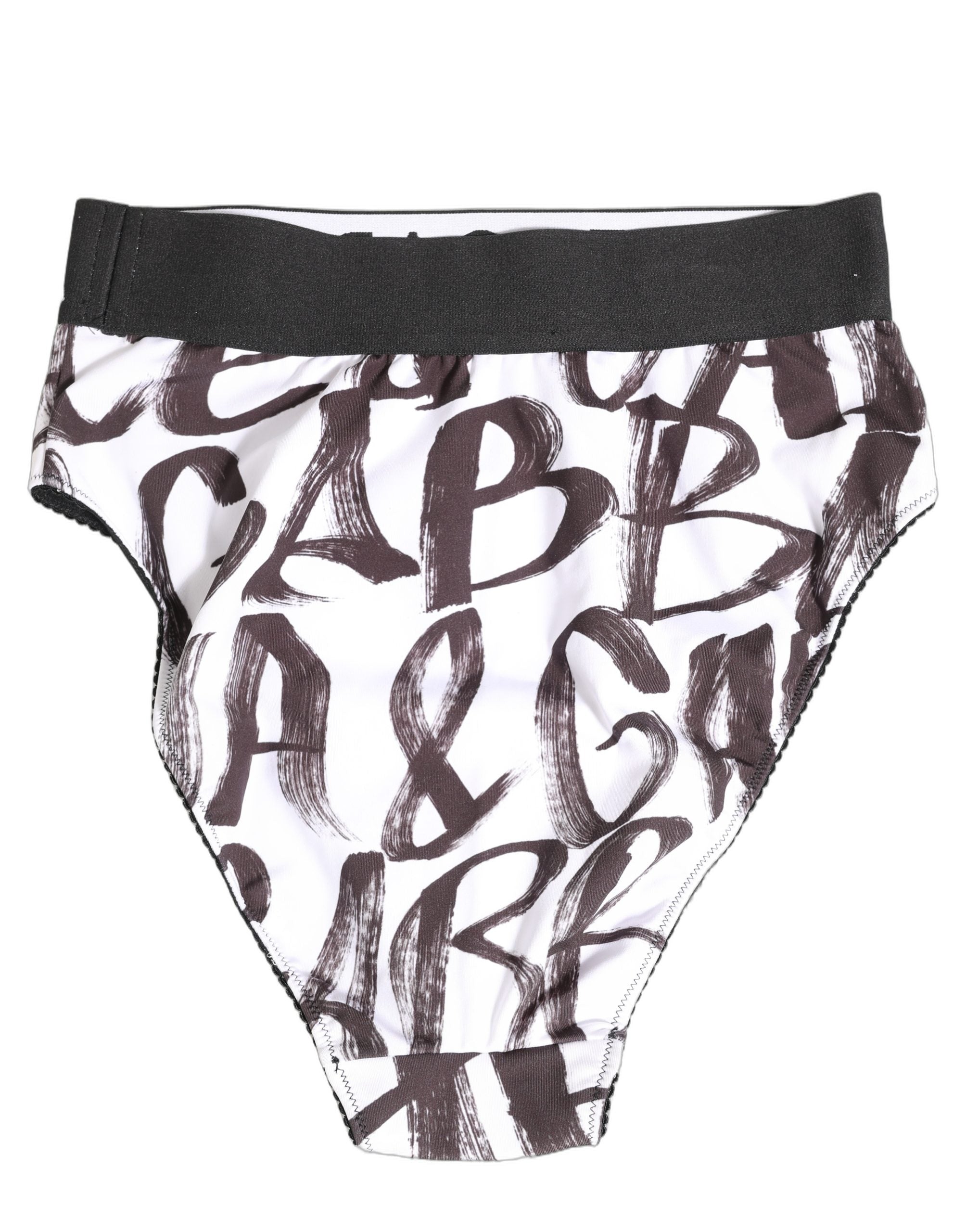 Dolce & Gabbana White Black Graphic Logo High Brief Women's Underwear