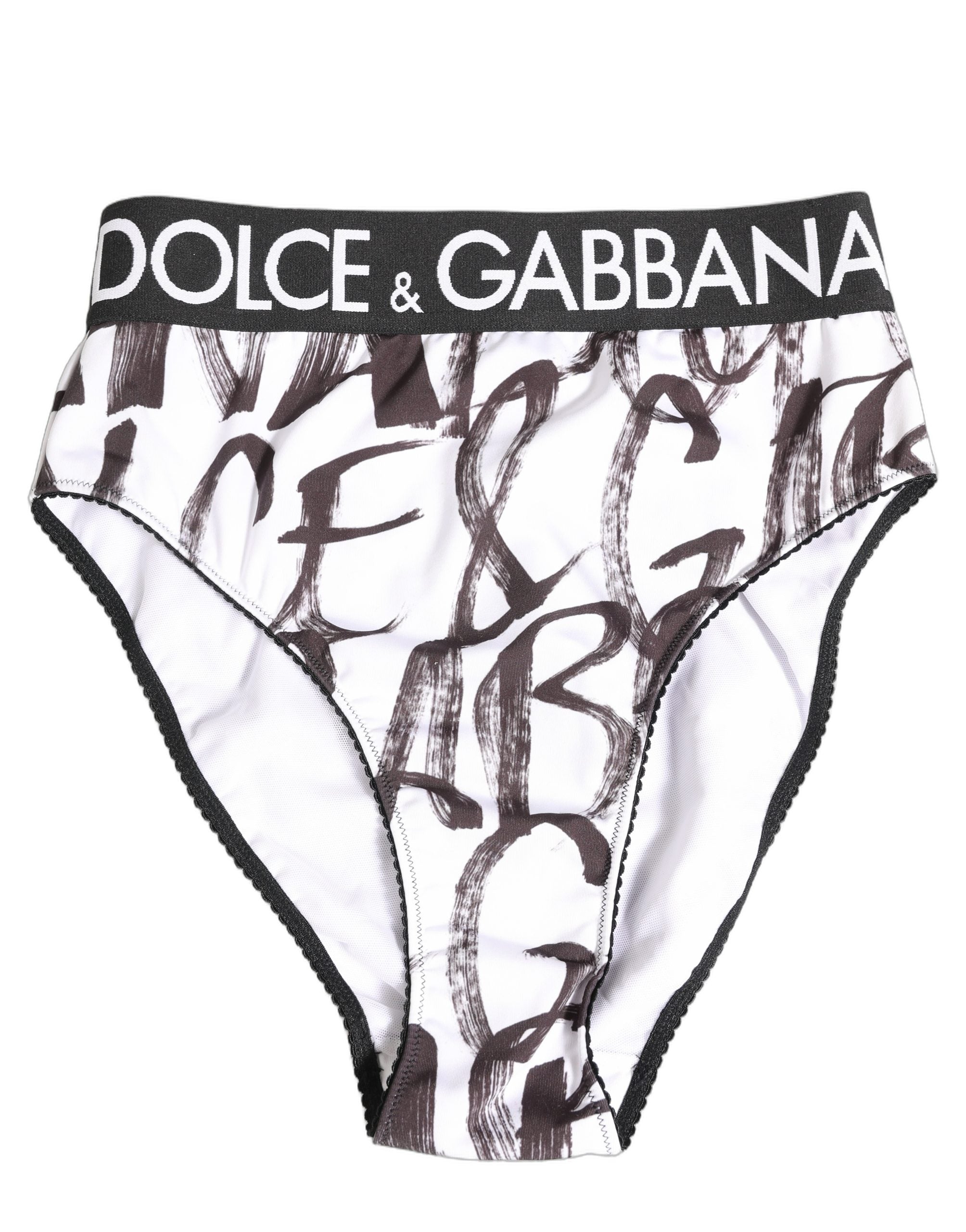 Dolce & Gabbana White Black Graphic Logo High Brief Women's Underwear