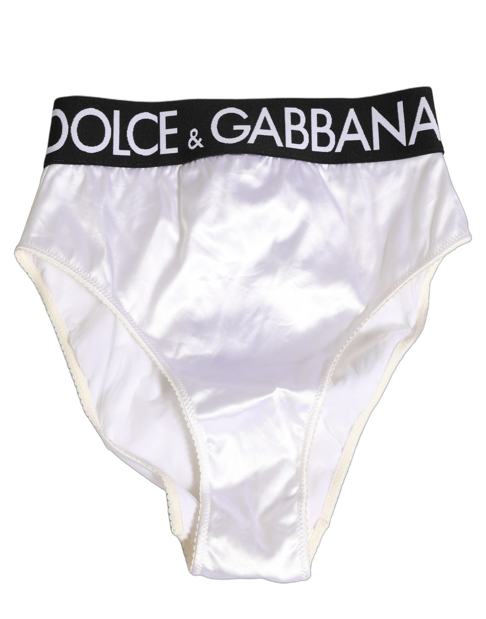 Dolce & Gabbana White Satin High-Waist Brief Logo Women Women's Underwear