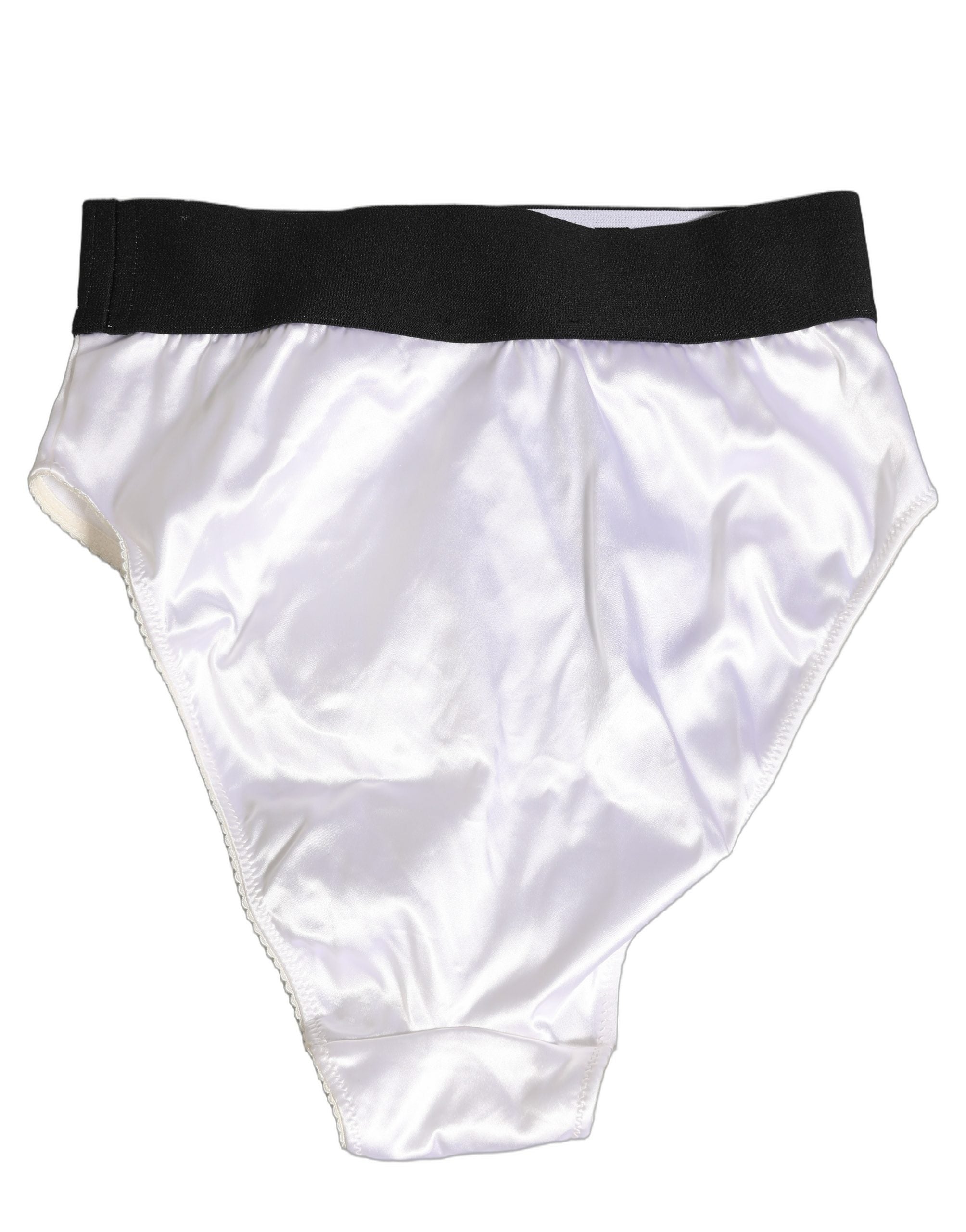 Dolce & Gabbana White Satin High-Waist Brief Logo Women Women's Underwear