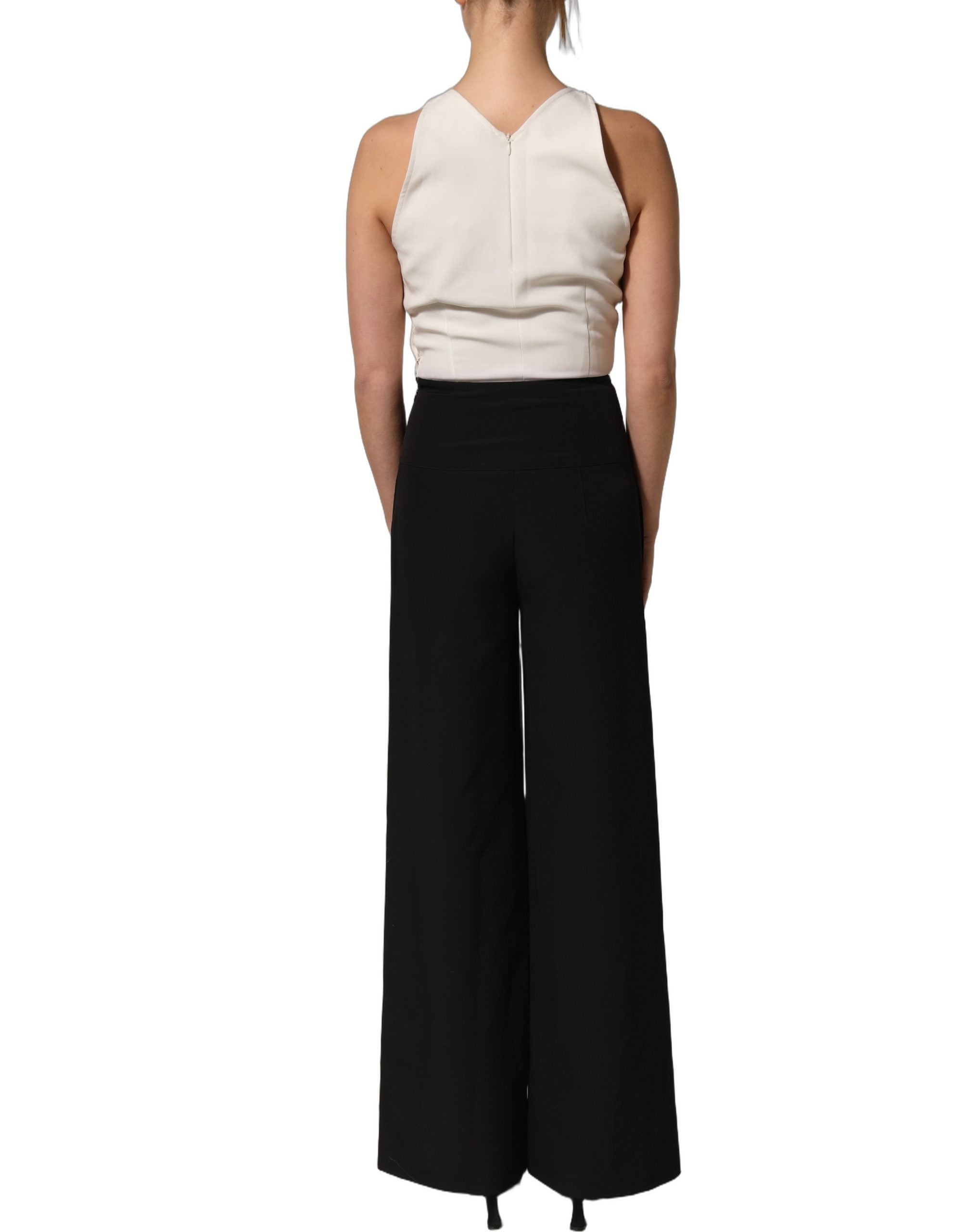 Atos Lombardini White Black Plunging Neck Sleeveless Bodysuit Women's Dress (Pre-Owned)