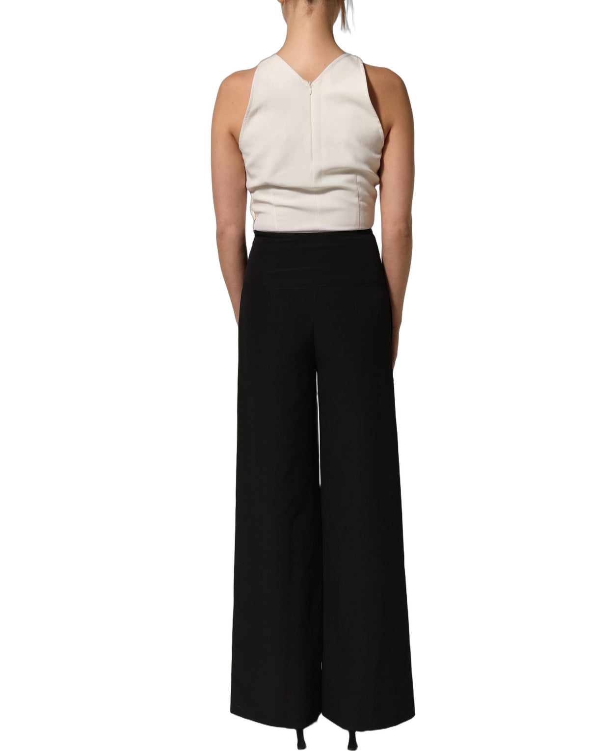 Atos Lombardini White Black Plunging Neck Sleeveless Bodysuit Women's Dress (Pre-Owned)