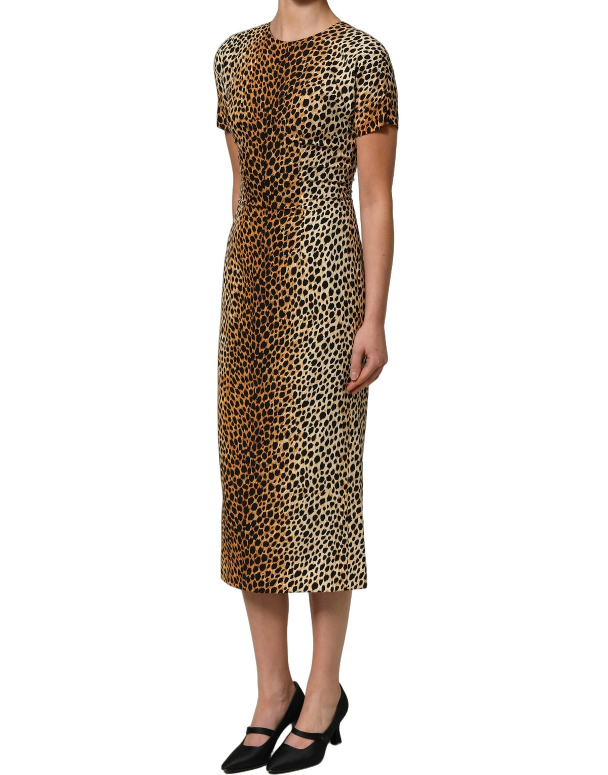 Dolce & Gabbana Brown Leopard Print Silk Sheath Midi Women's Dress