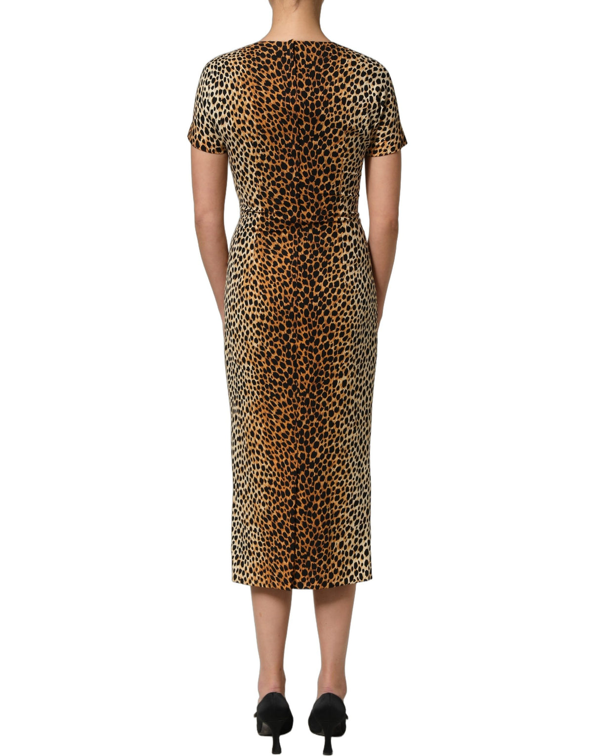 Dolce & Gabbana Brown Leopard Print Silk Sheath Midi Women's Dress