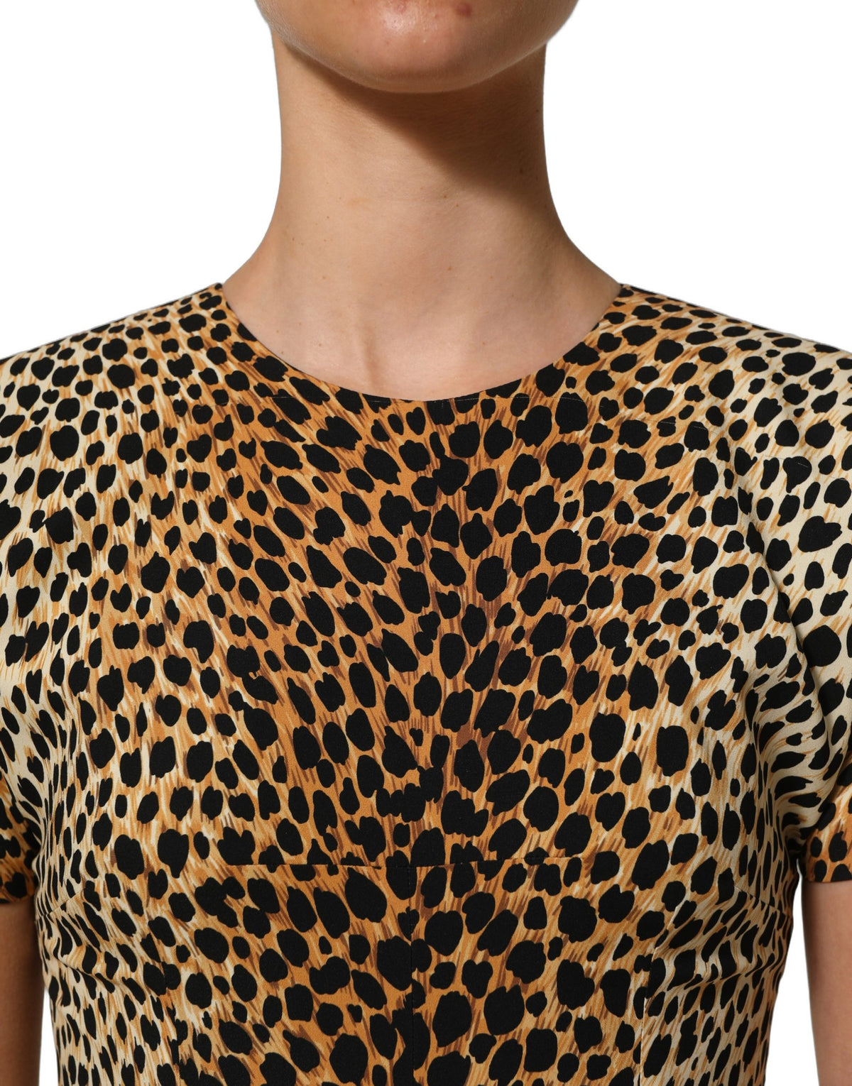 Dolce & Gabbana Brown Leopard Print Silk Sheath Midi Women's Dress