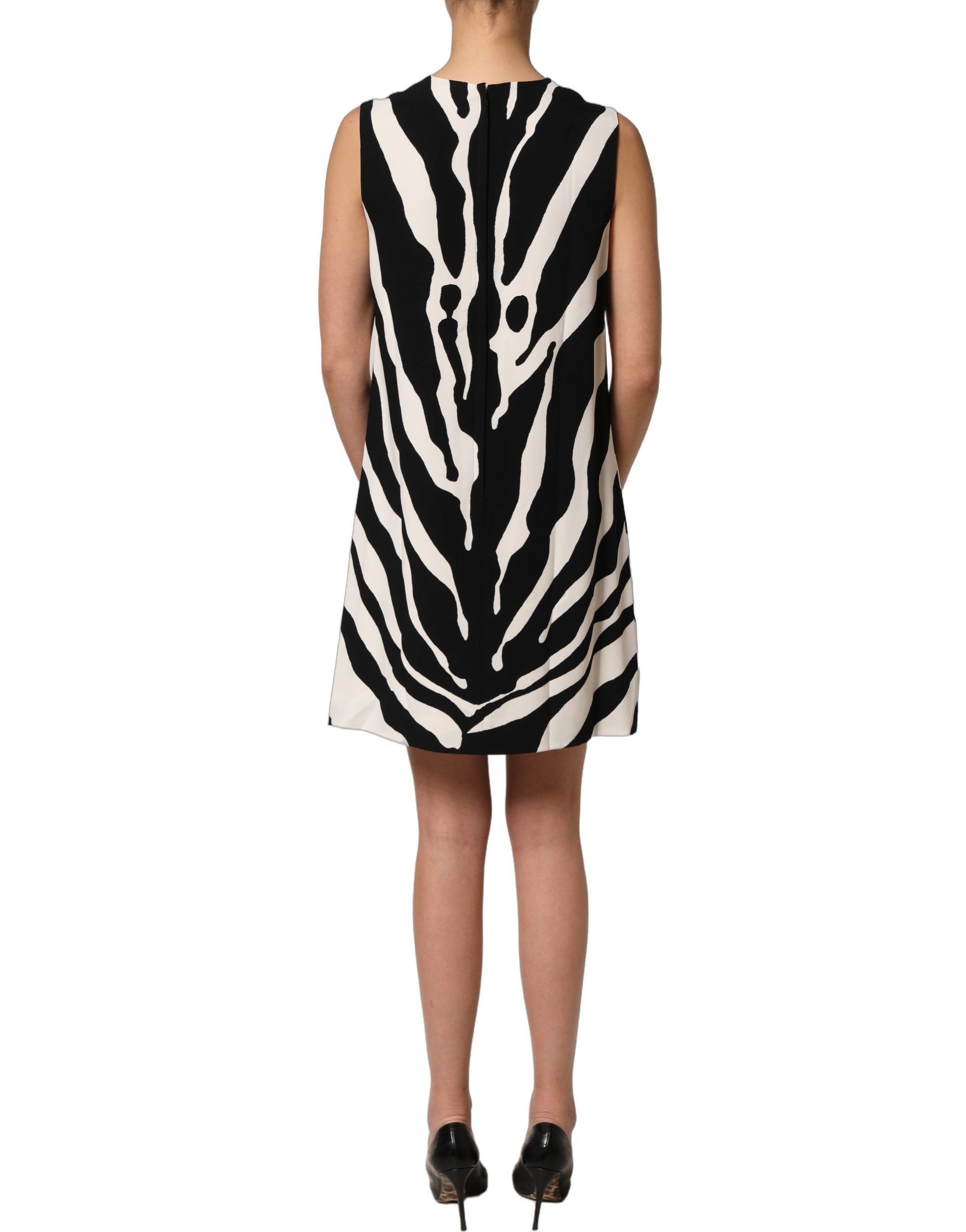 Dolce & Gabbana Black White Zebra Print Viscose Mini Women's Dress (Pre-Owned)