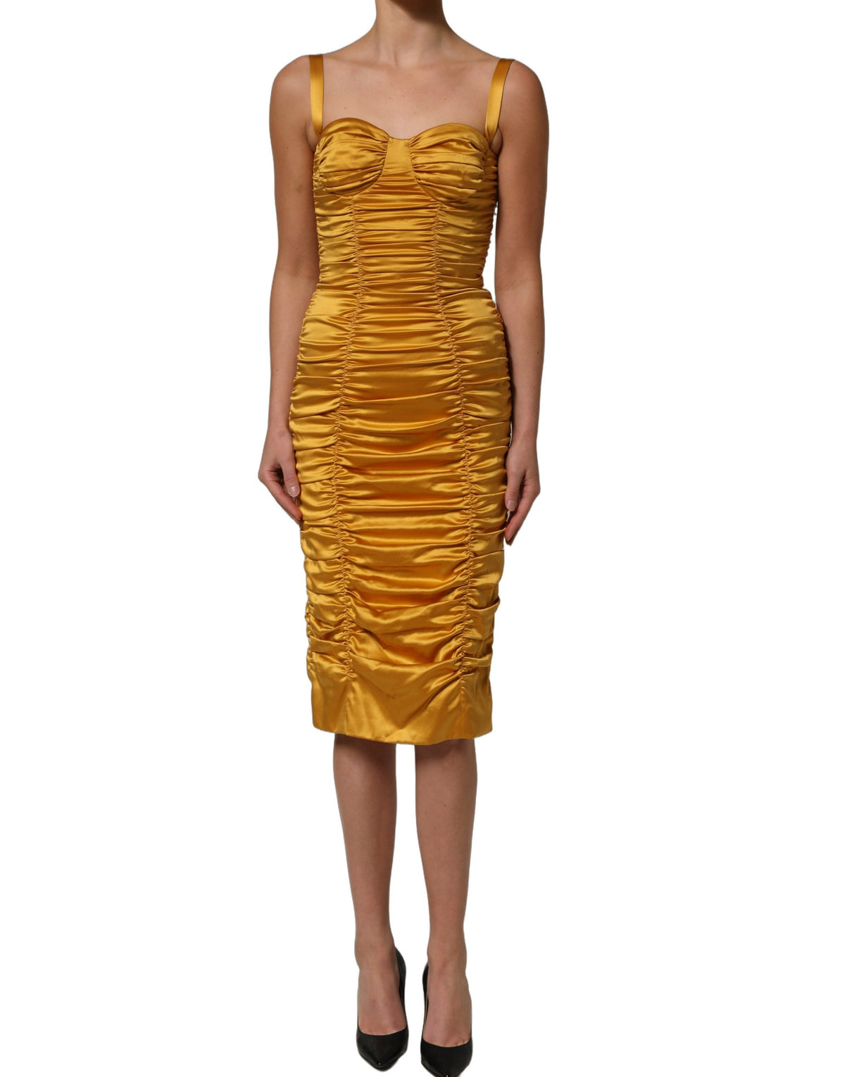 gold ruched midi dress Dolce & Gabbana Silk Bodycon Sheath - IT38 tone chain straps for Color:GoldenRod 3D Butterfly Off Shoulder ProductType: Home > Women's Clothing > Dresses > Maxi Dresses