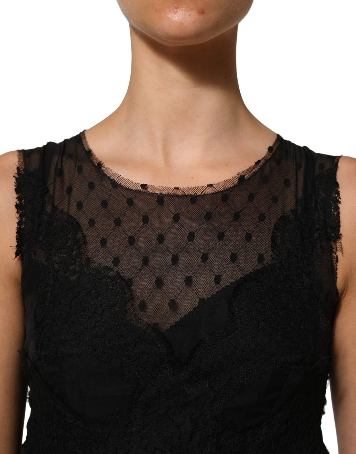 Dolce & Gabbana Black Lace Trim Sleeveless A-line Mini Women's Dress