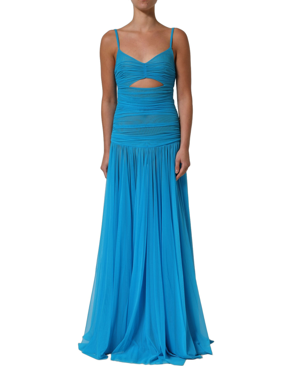 Dolce & Gabbana Blue Nylon Pleated Chiffon CutOut Gown Women's Dress (Pre-Owned)