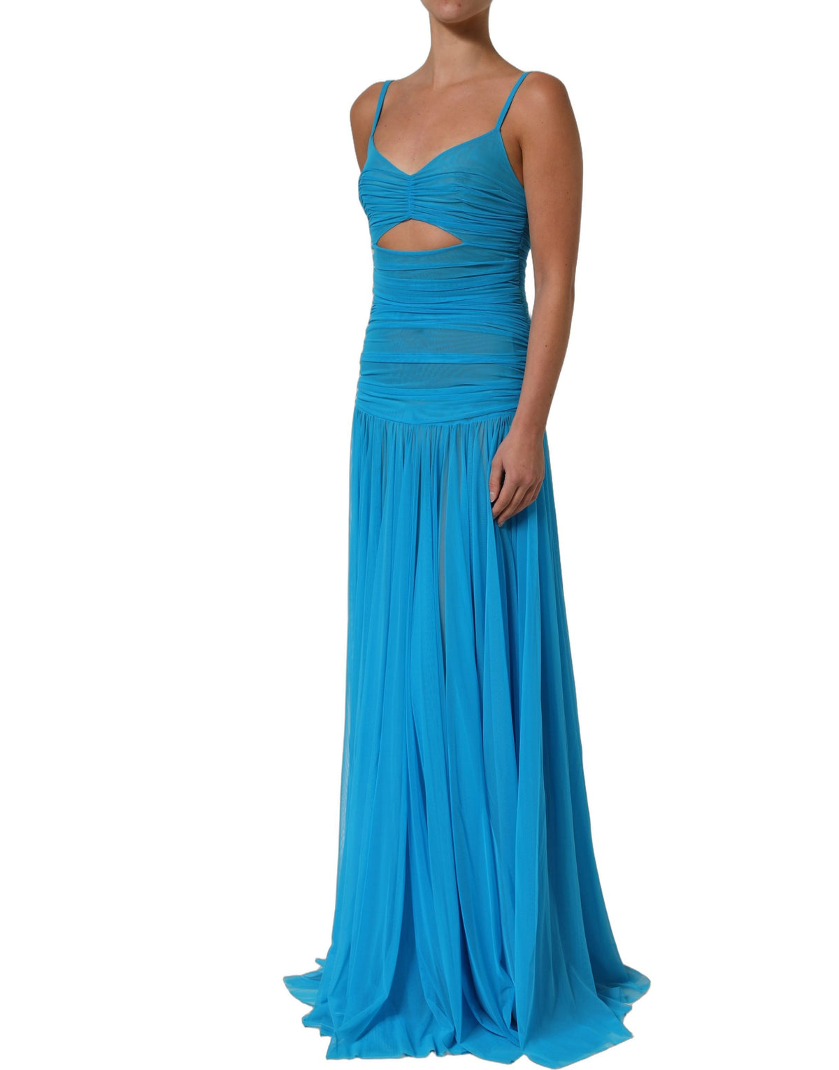 Dolce & Gabbana Blue Nylon Pleated Chiffon CutOut Gown Women's Dress (Pre-Owned)