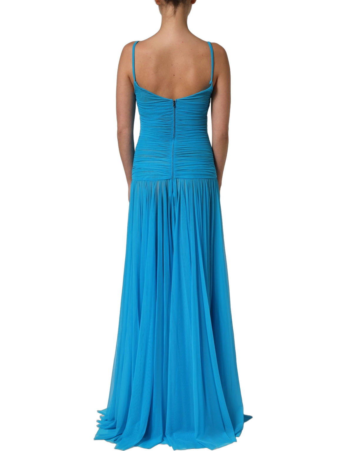 Dolce & Gabbana Blue Nylon Pleated Chiffon CutOut Gown Women's Dress (Pre-Owned)