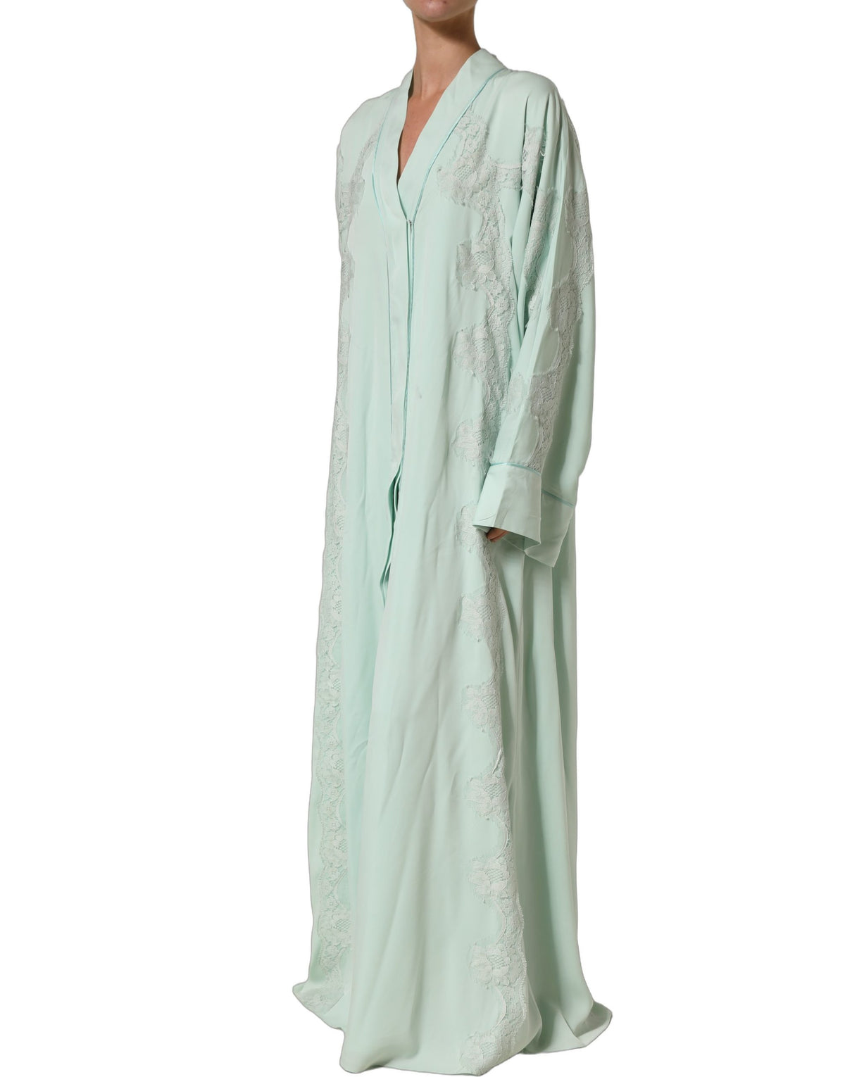 Dolce & Gabbana Mint Green Silk Lace Trim Abaya Maxi Women's Dress (Pre-Owned)