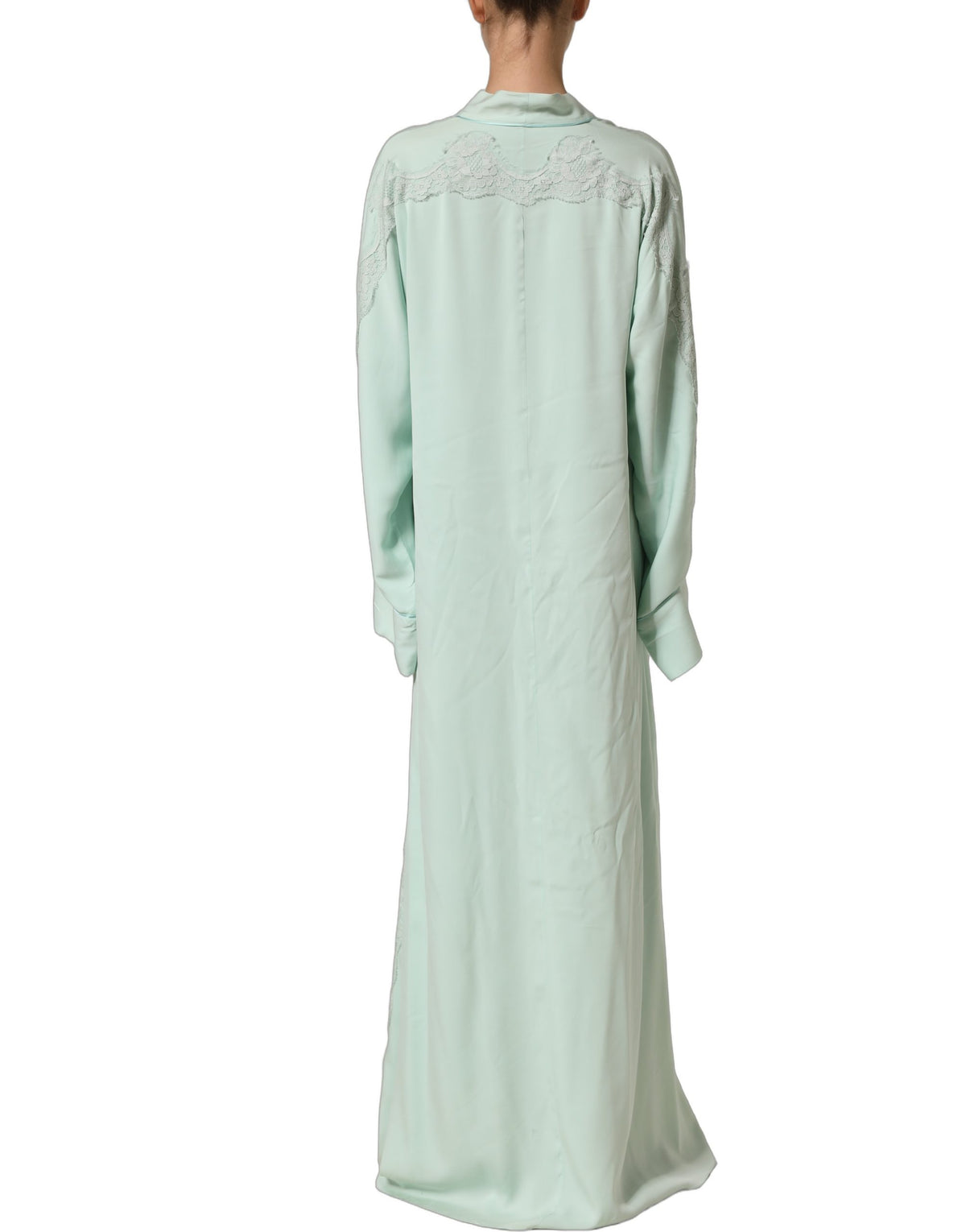 Dolce & Gabbana Mint Green Silk Lace Trim Abaya Maxi Women's Dress (Pre-Owned)