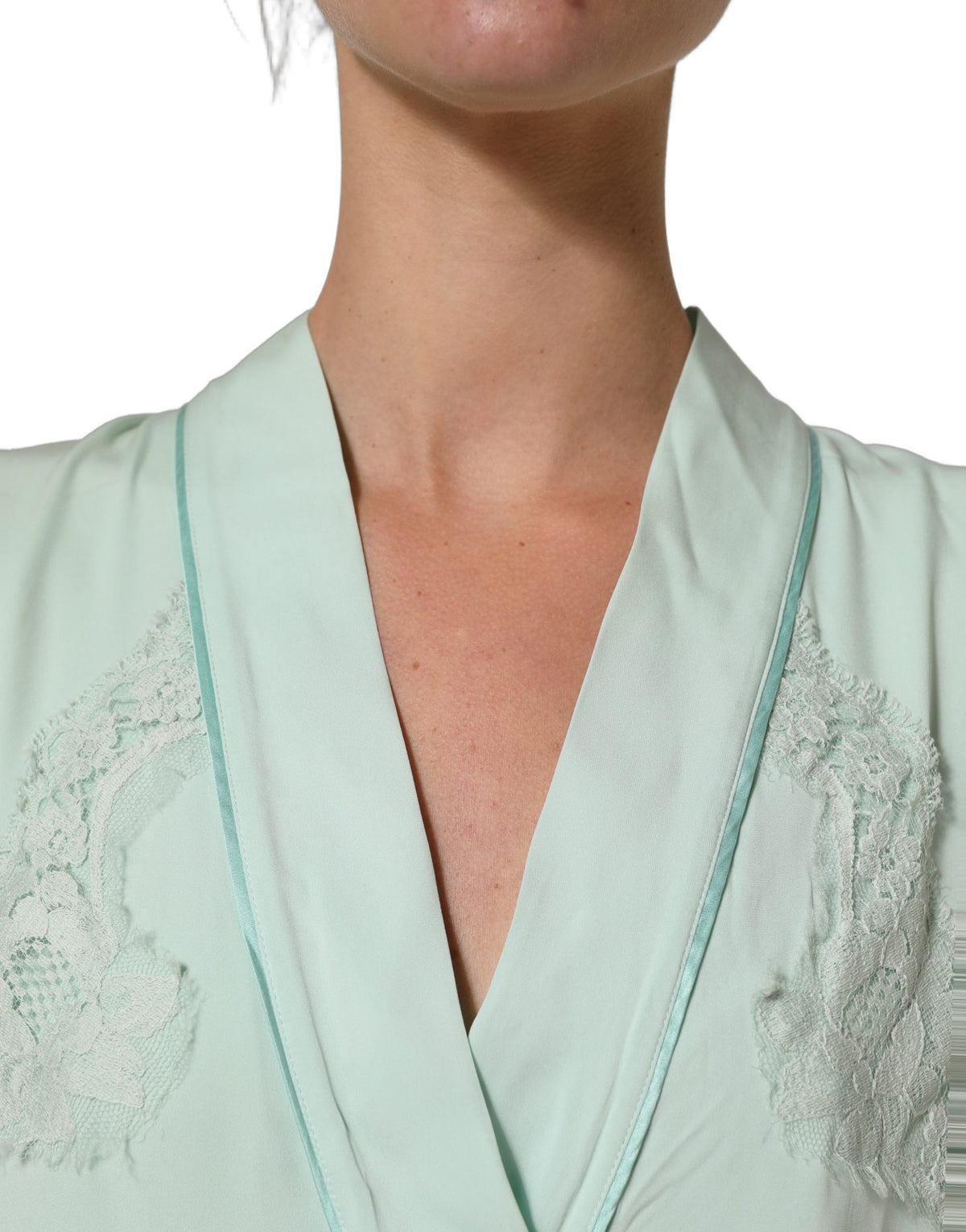Dolce & Gabbana Mint Green Silk Lace Trim Abaya Maxi Women's Dress (Pre-Owned)