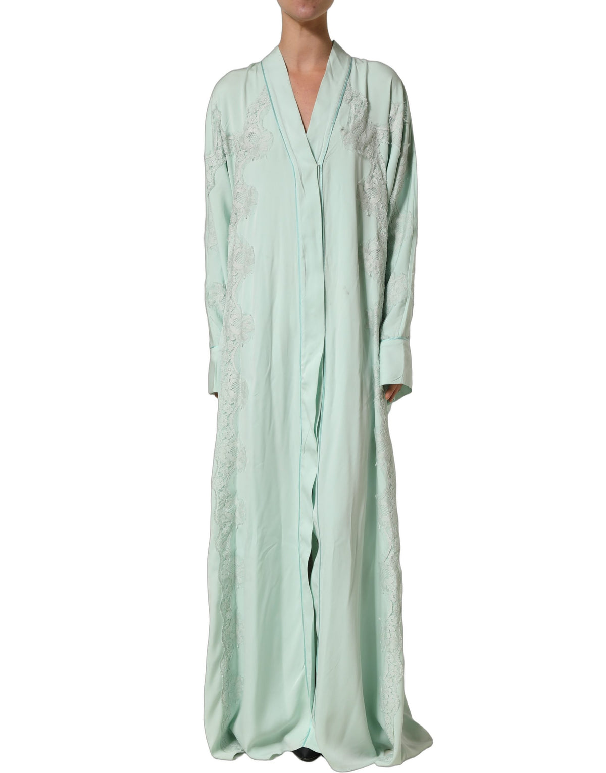 Dolce & Gabbana Mint Green Silk Lace Trim Abaya Maxi Women's Dress (Pre-Owned)