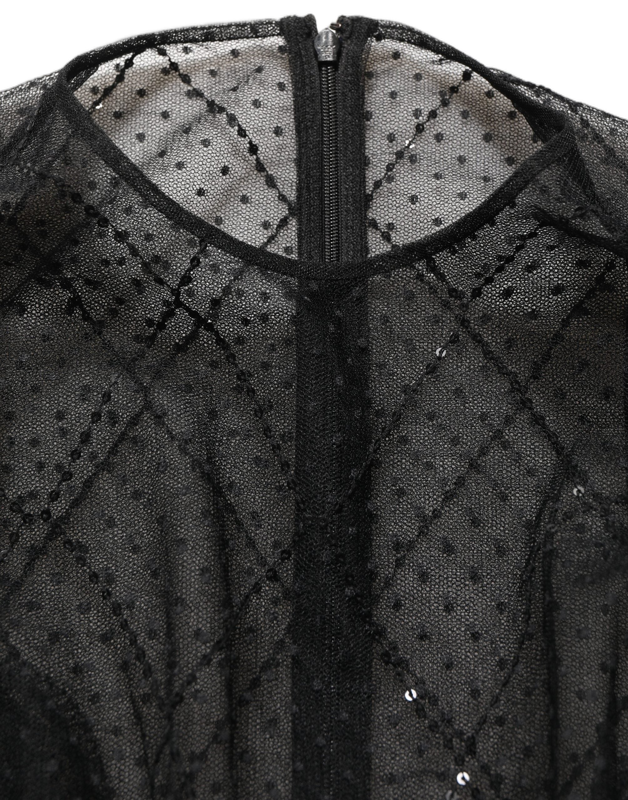 Dolce & Gabbana Black Mesh Lace Long Sleeved Maxi Gown Women's Dress