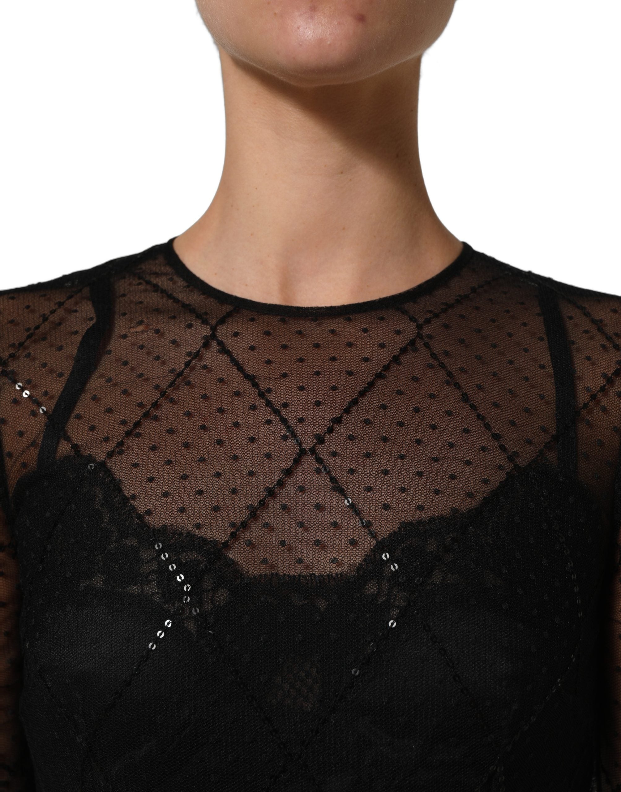 Dolce & Gabbana Black Mesh Lace Long Sleeved Maxi Gown Women's Dress