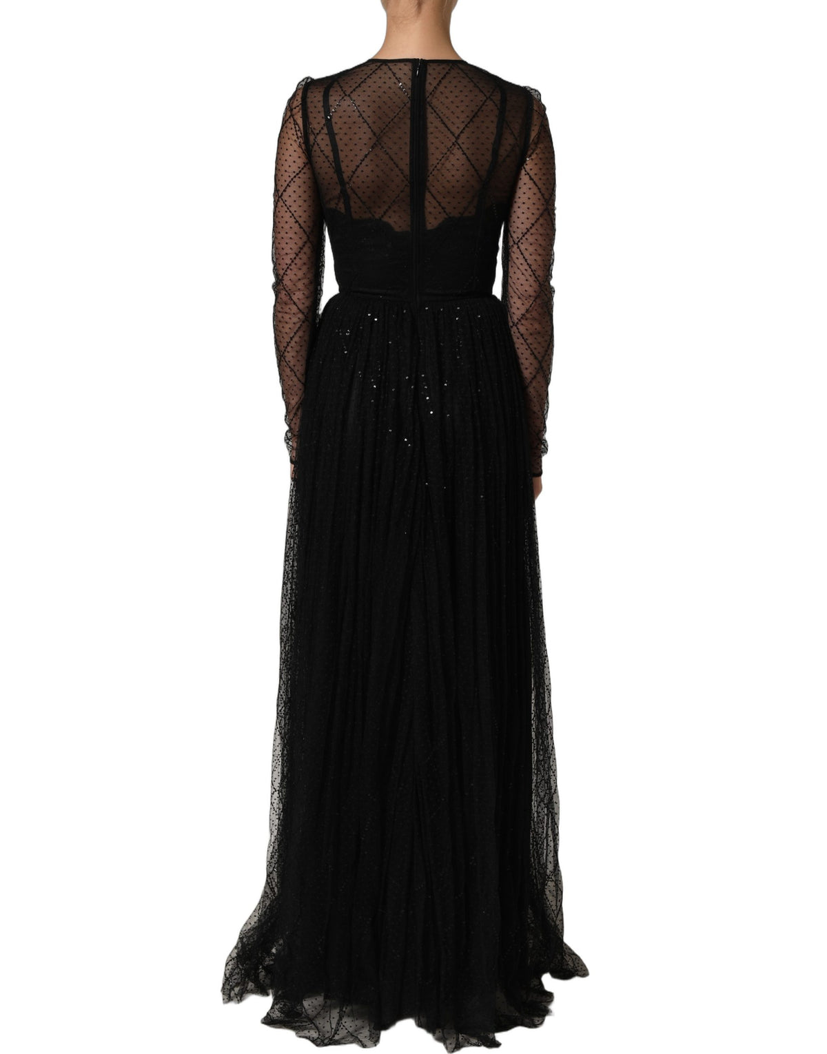 Dolce & Gabbana Black Mesh Lace Long Sleeved Maxi Gown Women's Dress