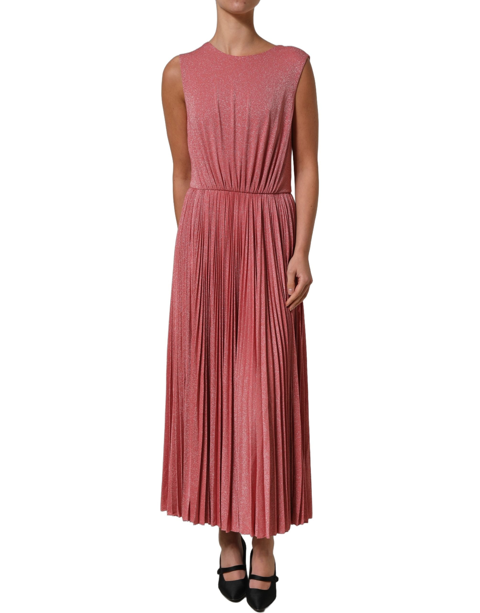 Dolce & Gabbana Coral Pink Pleated Sleeveless Max Women's Dress