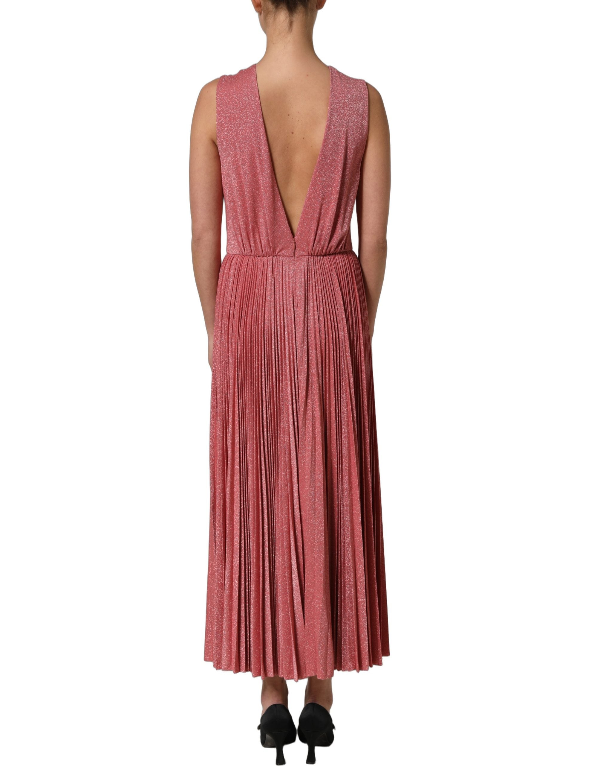 Dolce & Gabbana Coral Pink Pleated Sleeveless Max Women's Dress