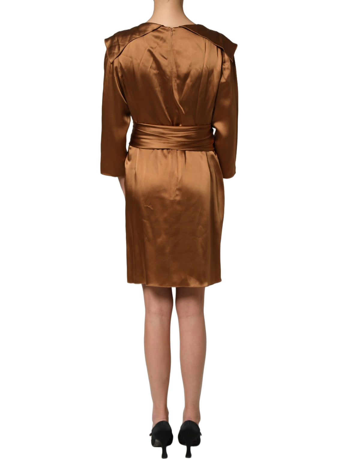 Emporio Armani Brown Satin Acetate Wrap Sheath Mini Belted Women's Dress