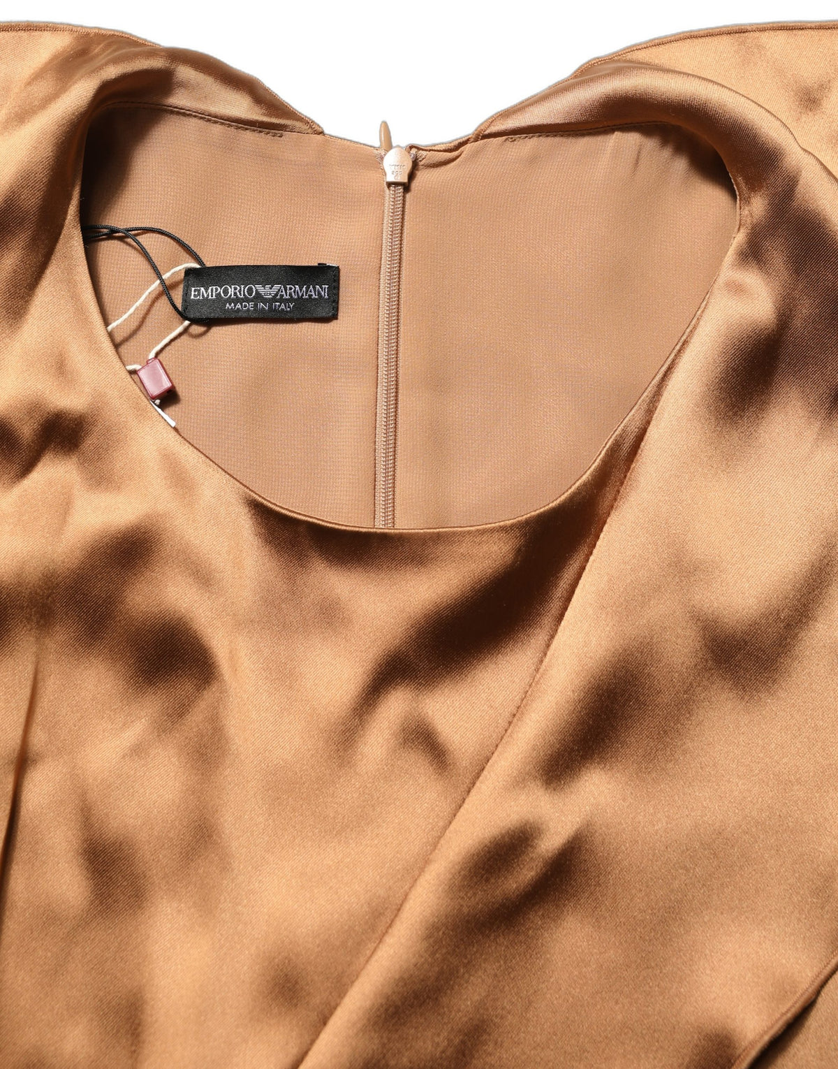 Emporio Armani Brown Satin Acetate Wrap Sheath Mini Belted Women's Dress