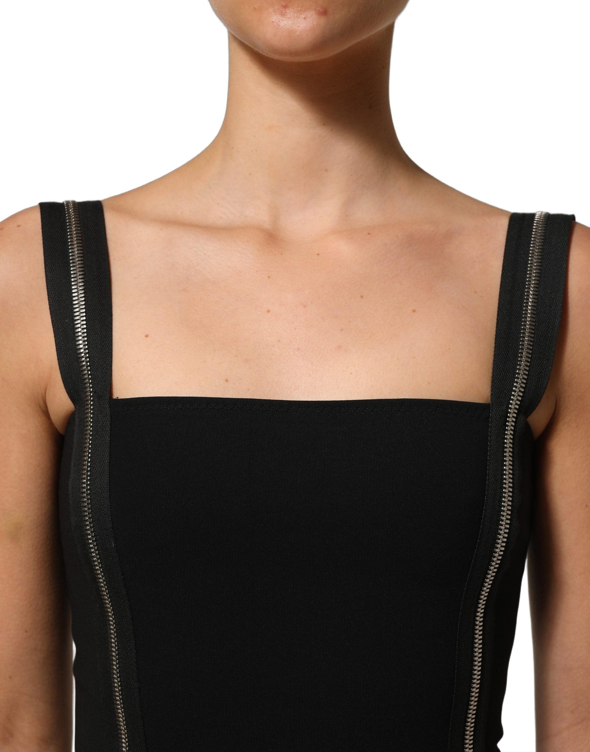 Dolce & Gabbana Black Sleeveless Front Zipper Midi Women's Dress
